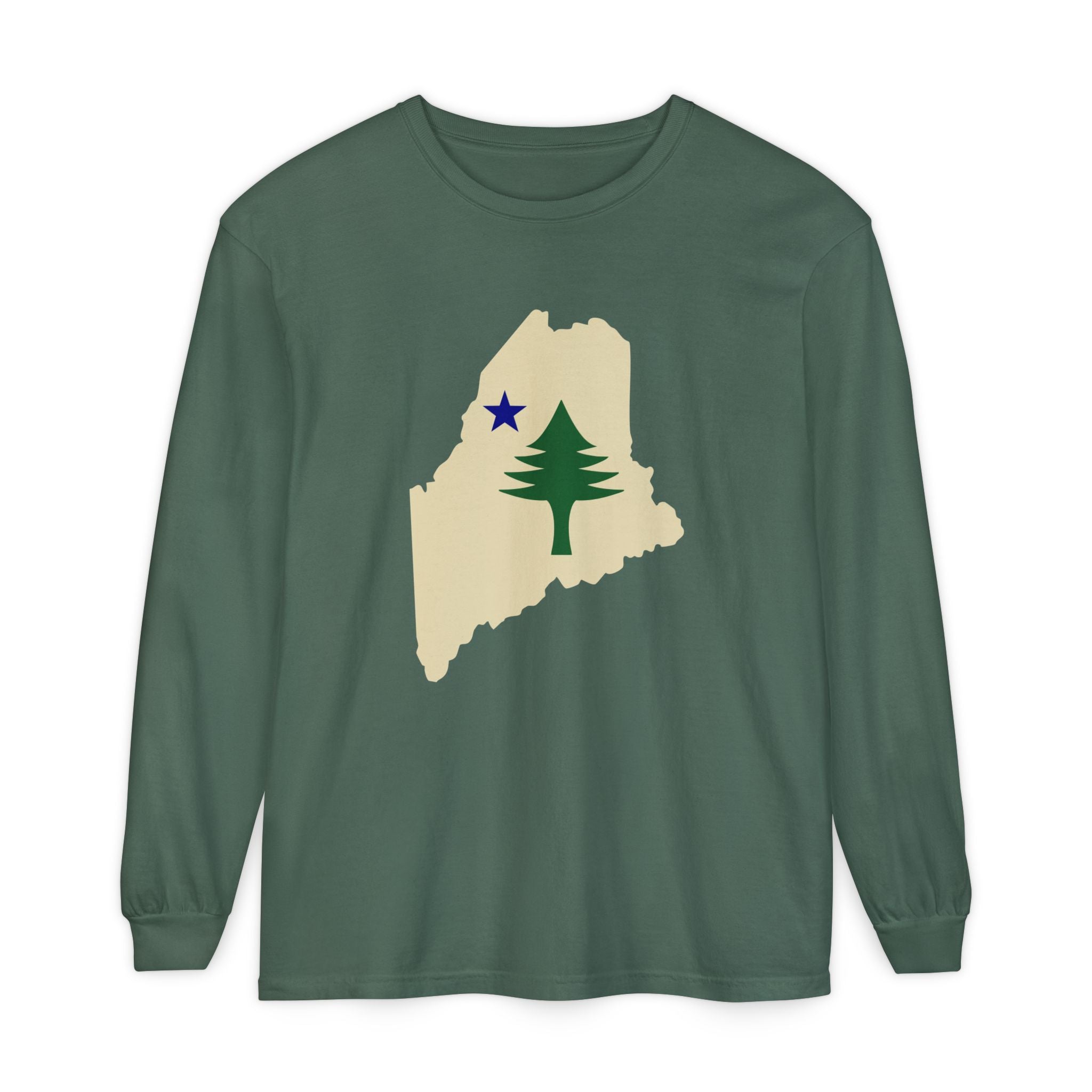 Maine Retro Flag Long Sleeve Tee | Vintage Coastal Apparel | Perfect Gift for Pine Tree State Lovers