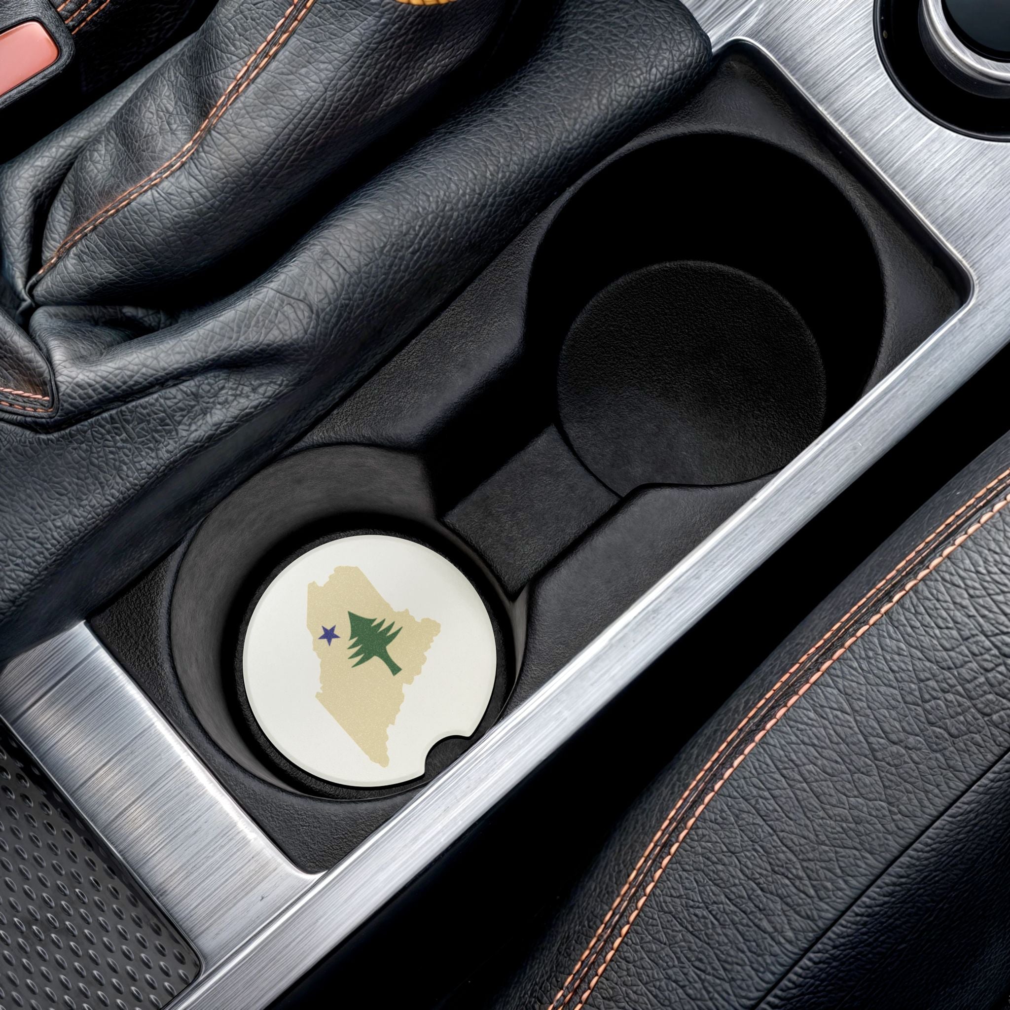 Maine Car Coasters | Retro Maine Flag Design | Soapstone Car Accessory