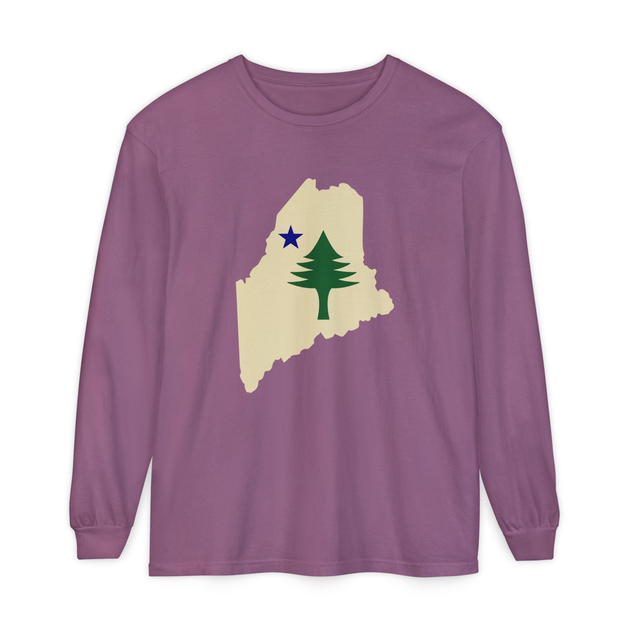Maine Retro Flag Long Sleeve Tee | Vintage Coastal Apparel | Perfect Gift for Pine Tree State Lovers
