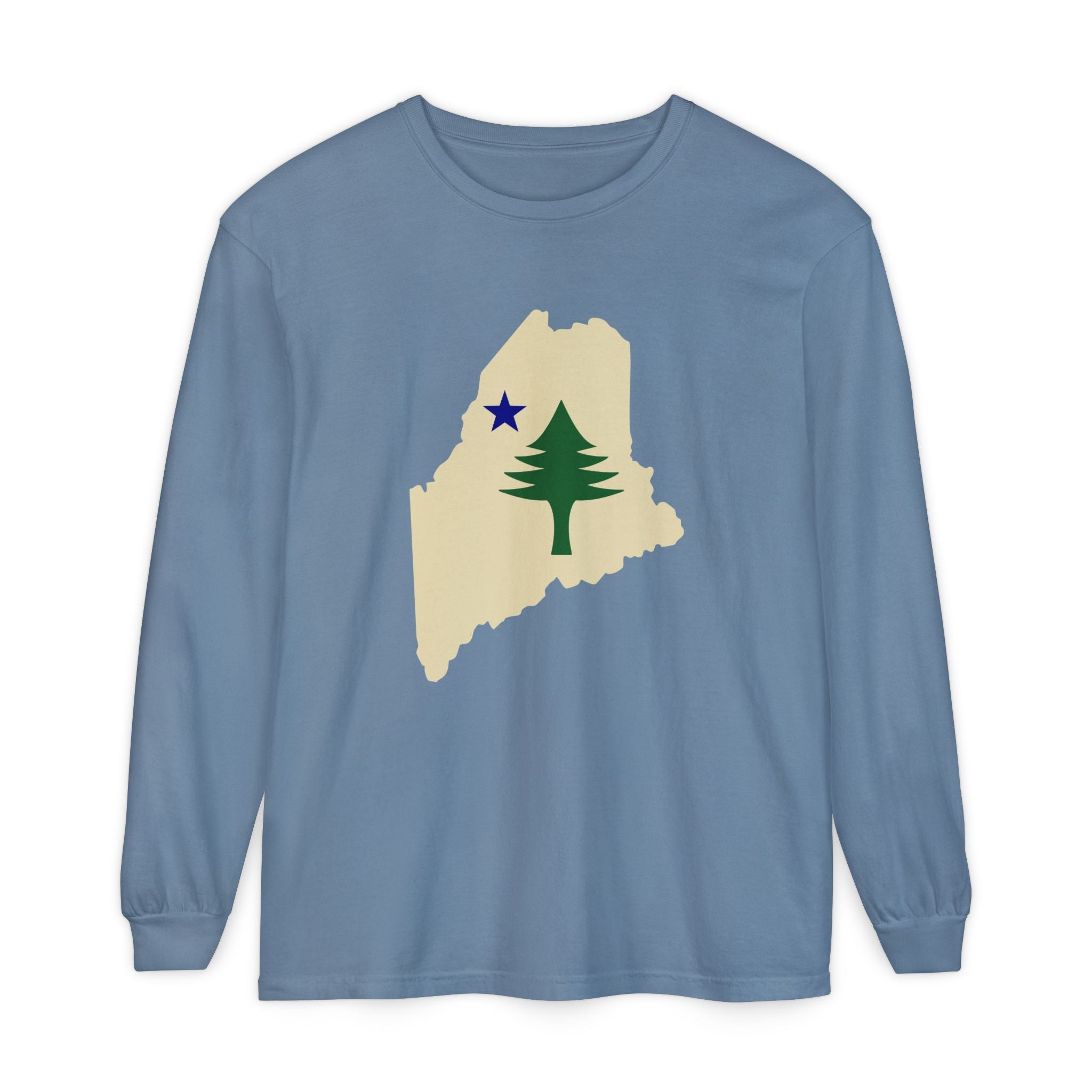 Maine Retro Flag Long Sleeve Tee | Vintage Coastal Apparel | Perfect Gift for Pine Tree State Lovers