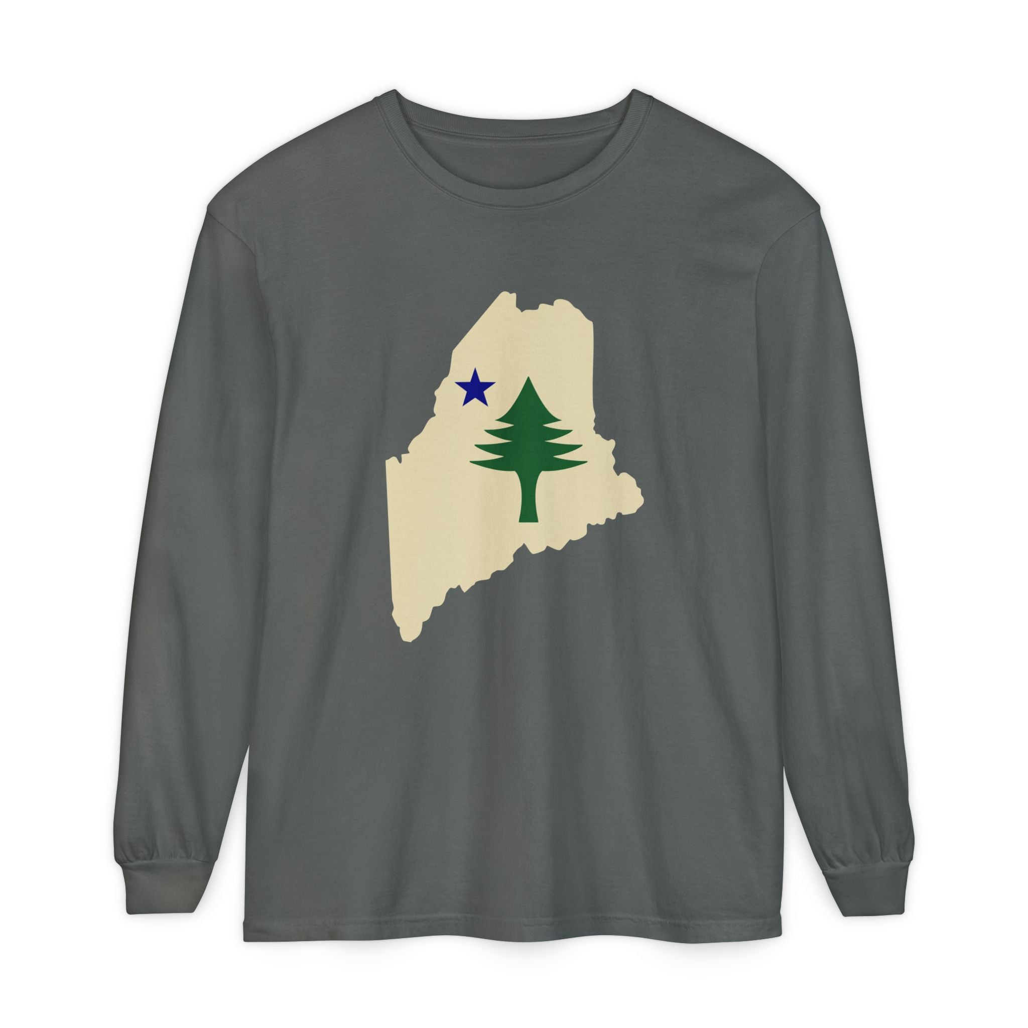 Maine Retro Flag Long Sleeve Tee | Vintage Coastal Apparel | Perfect Gift for Pine Tree State Lovers