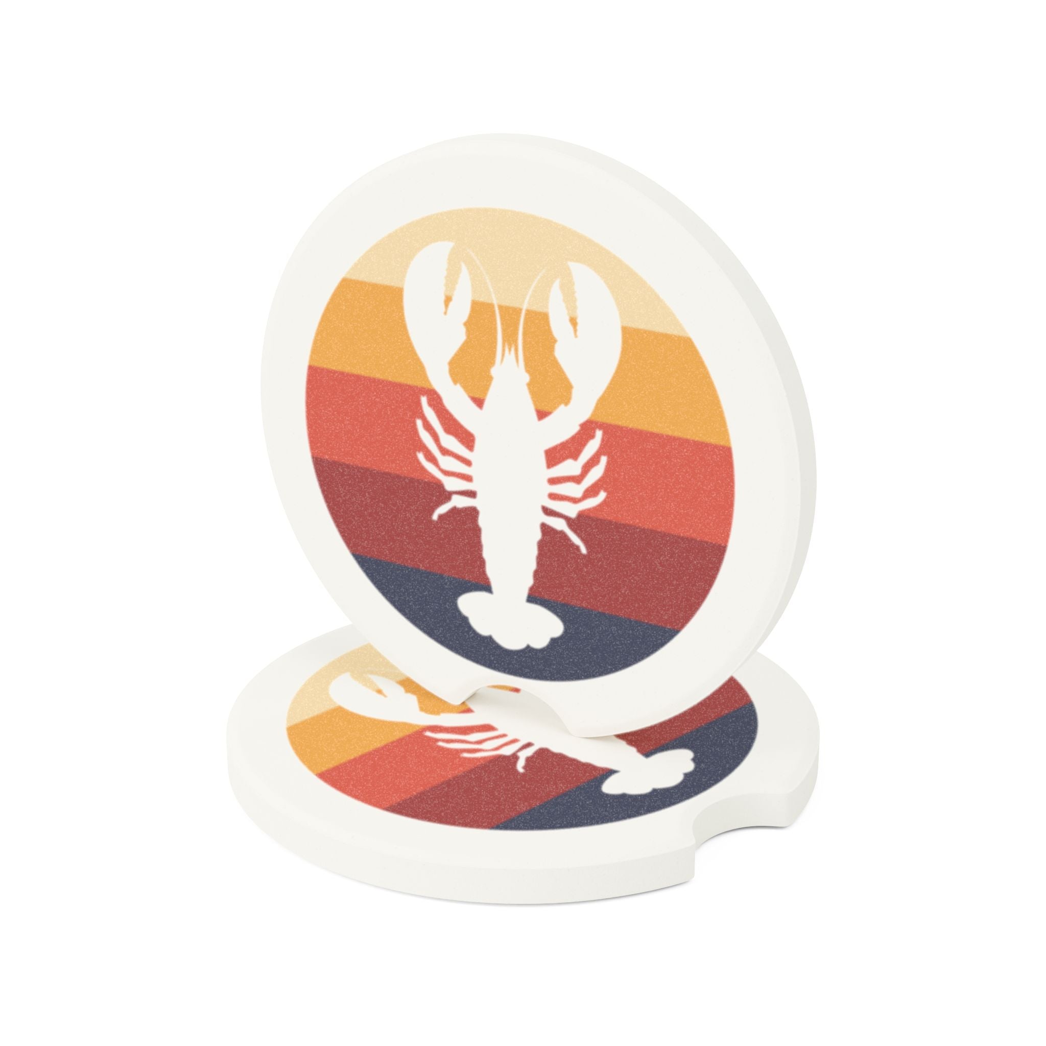 Retro Lobster Car Coaster | Maine Coastal Design | Absorbent Sandstone Cup Holder Accessory