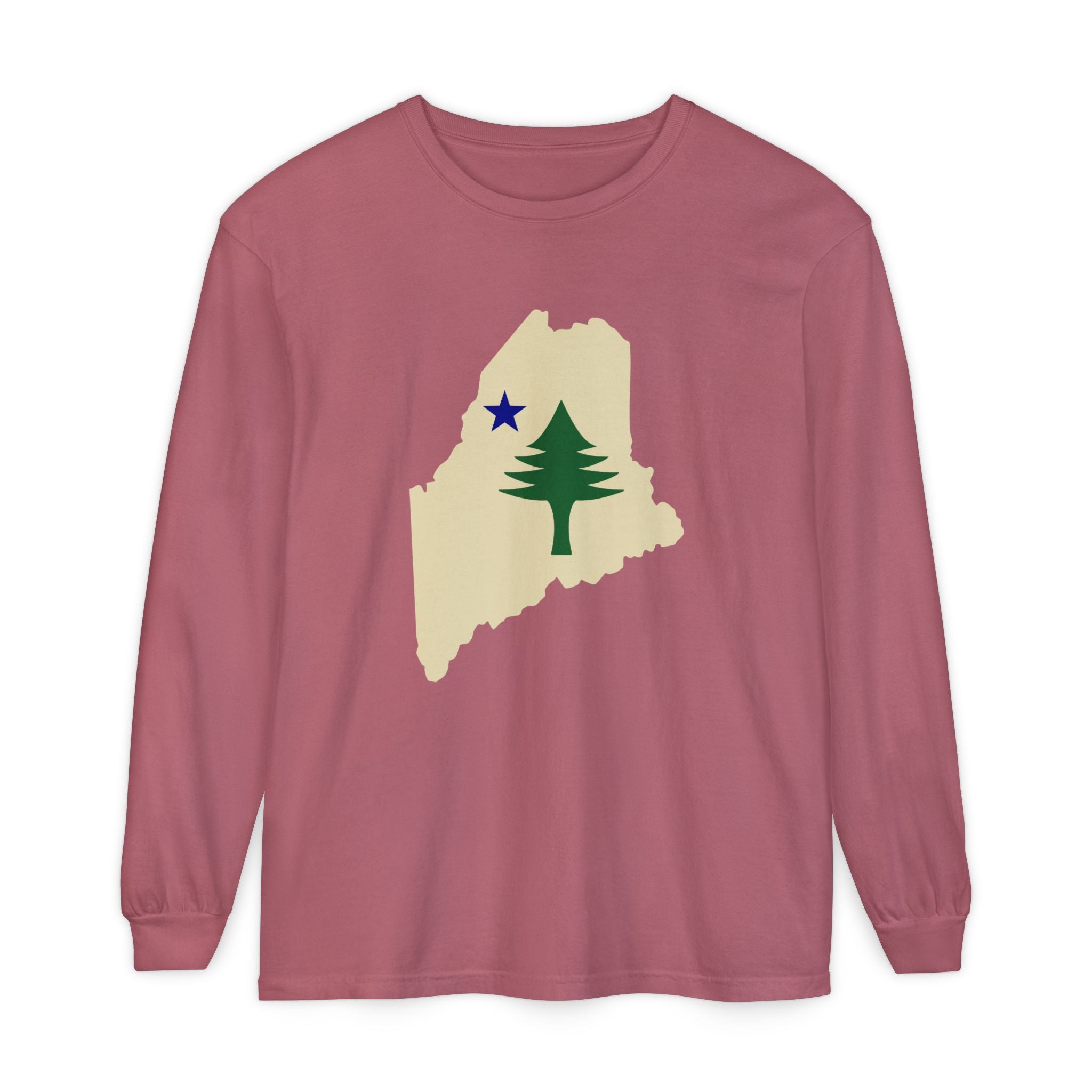 Maine Retro Flag Long Sleeve Tee | Vintage Coastal Apparel | Perfect Gift for Pine Tree State Lovers
