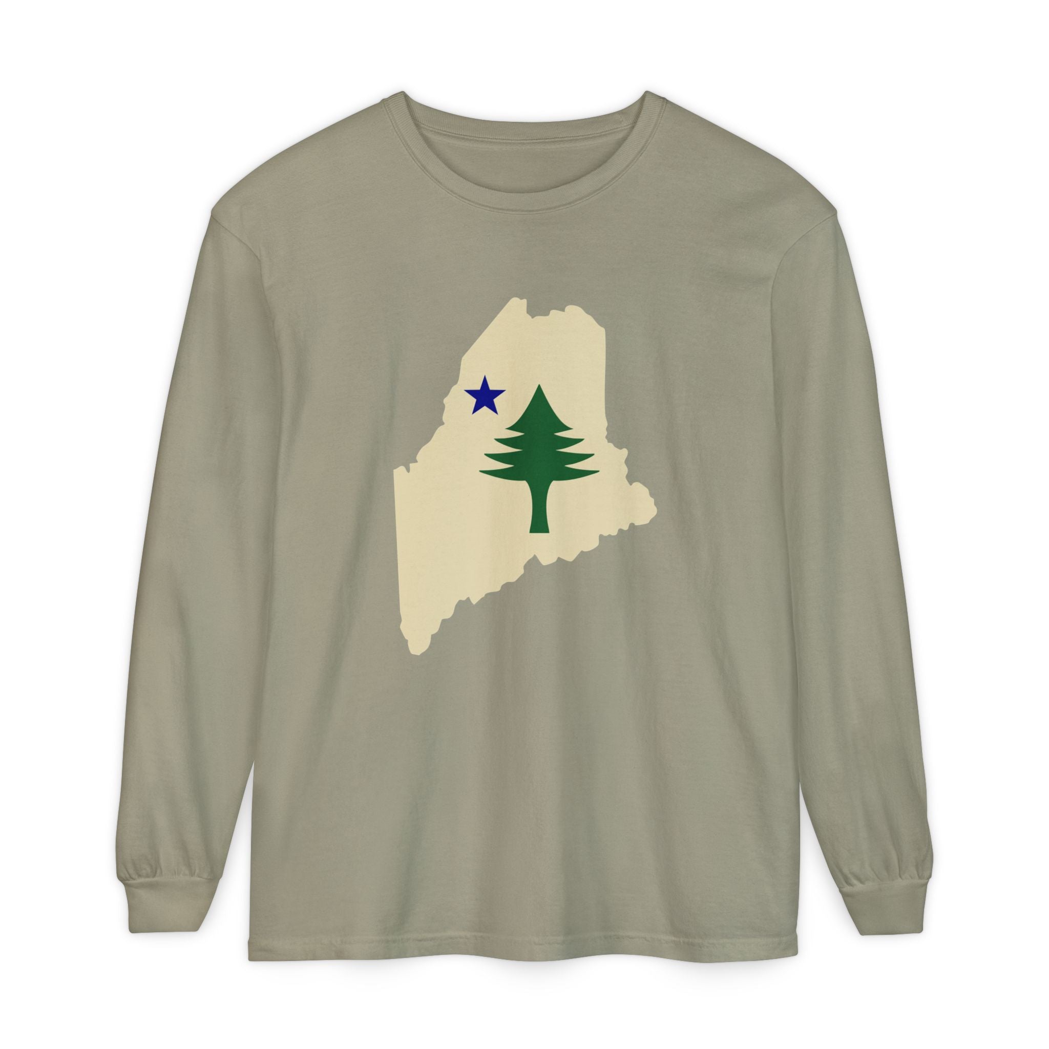 Maine Retro Flag Long Sleeve Tee | Vintage Coastal Apparel | Perfect Gift for Pine Tree State Lovers
