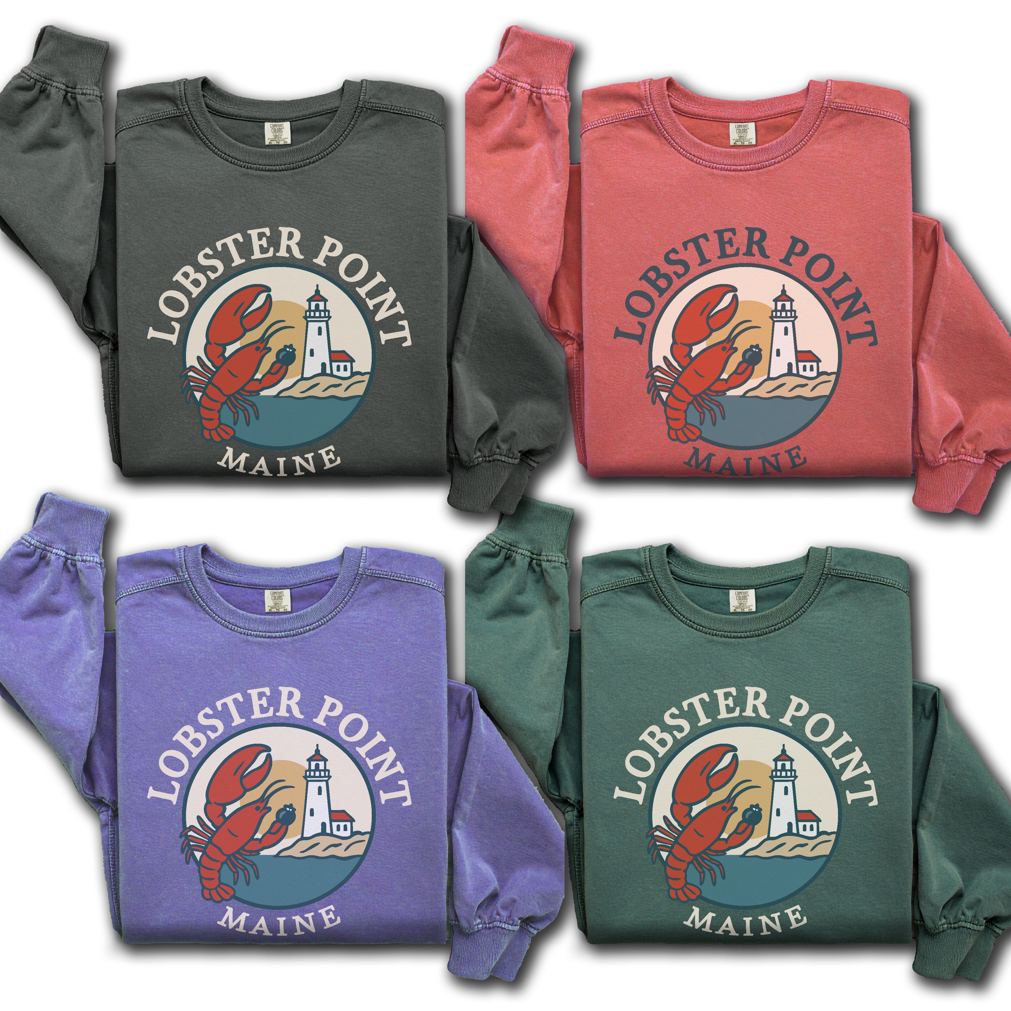 "Lobster Point" Maine Sweatshirt |  Retro New England Crewneck | Coastal Souvenir Gift