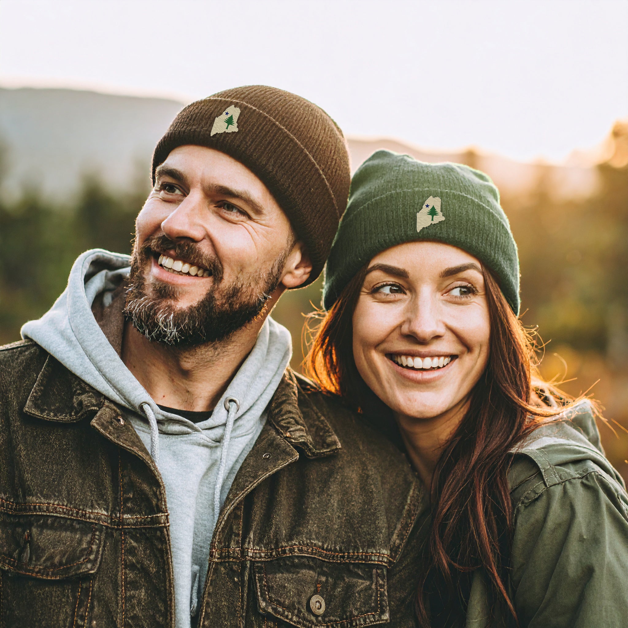 Maine State Flag Fisherman Beanie | Vintage Pine Tree & North Star Embroidered Knit Hat | Vacationland Gift