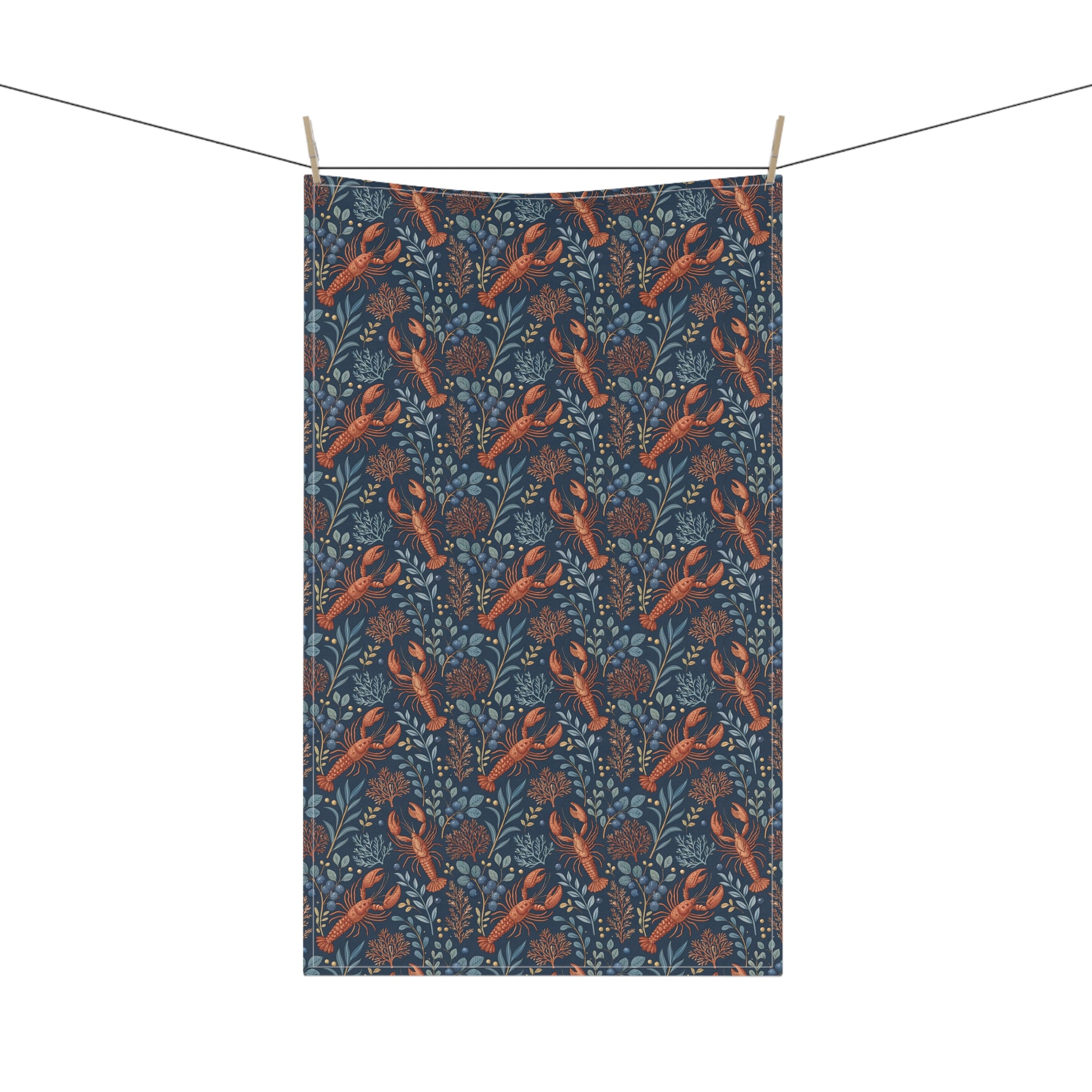 Maine Lobster Dish Towel | Vintage Cottage Core Woodland Design | Rustic Farmhouse Dish Cloth