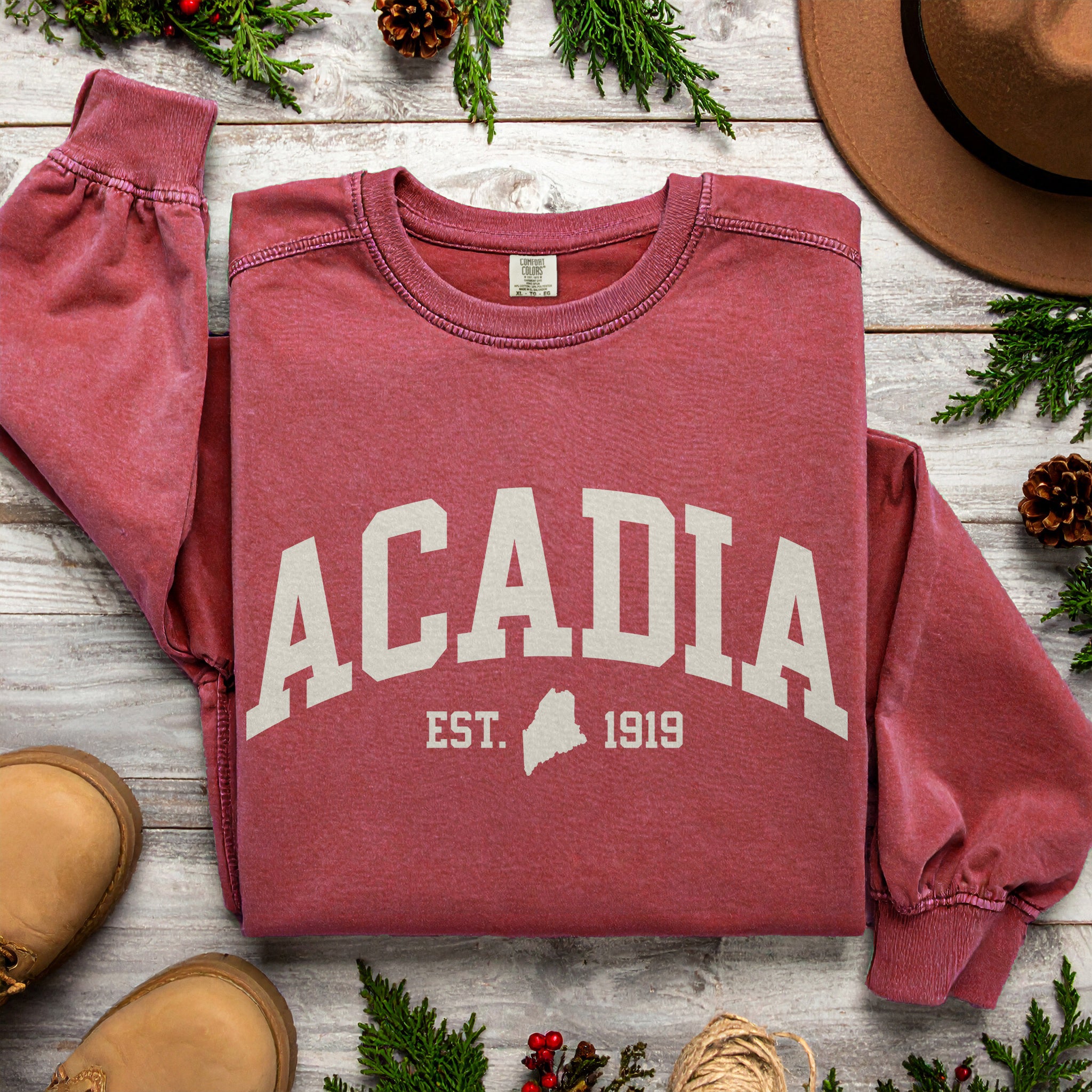 Acadia National Park Sweatshirt | Vintage Maine Varsity Style | Cozy Crewneck for Nature Lovers