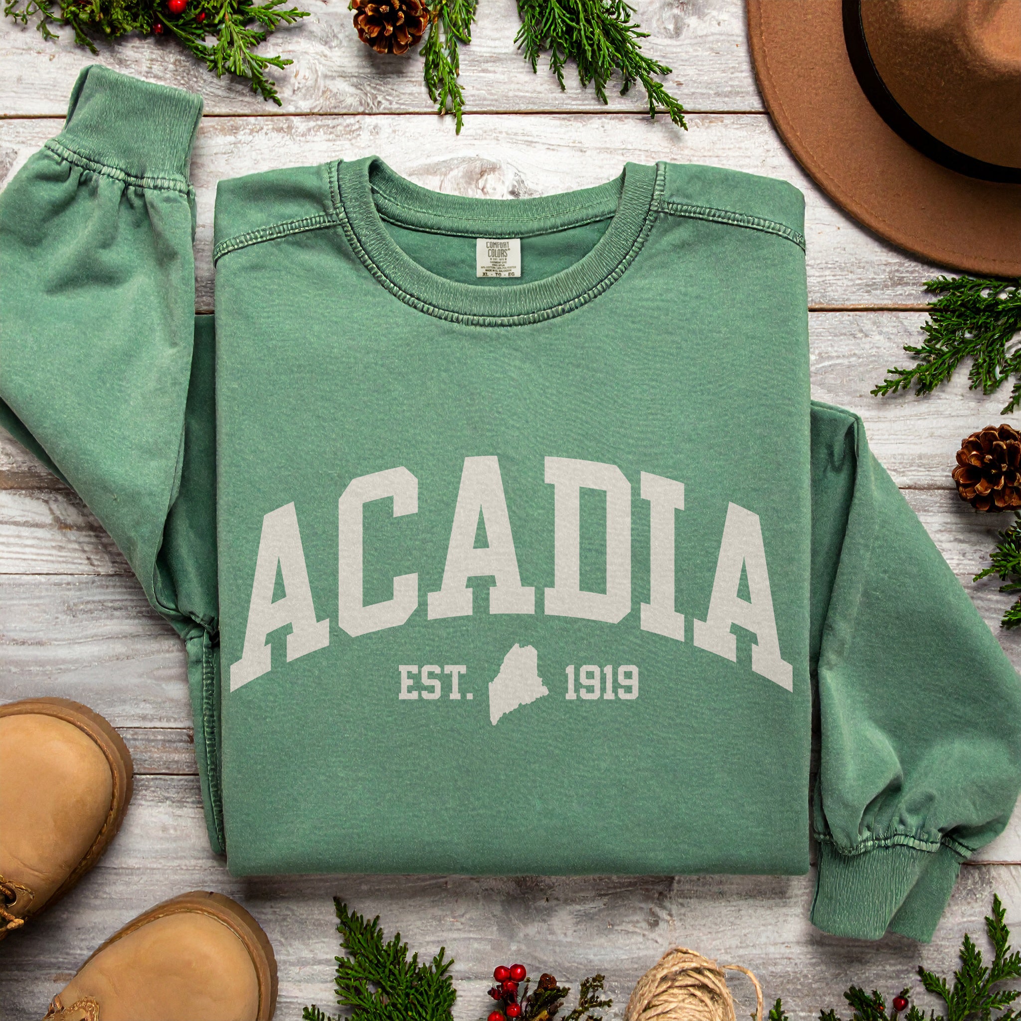 Acadia National Park Sweatshirt | Vintage Maine Varsity Style | Cozy Crewneck for Nature Lovers