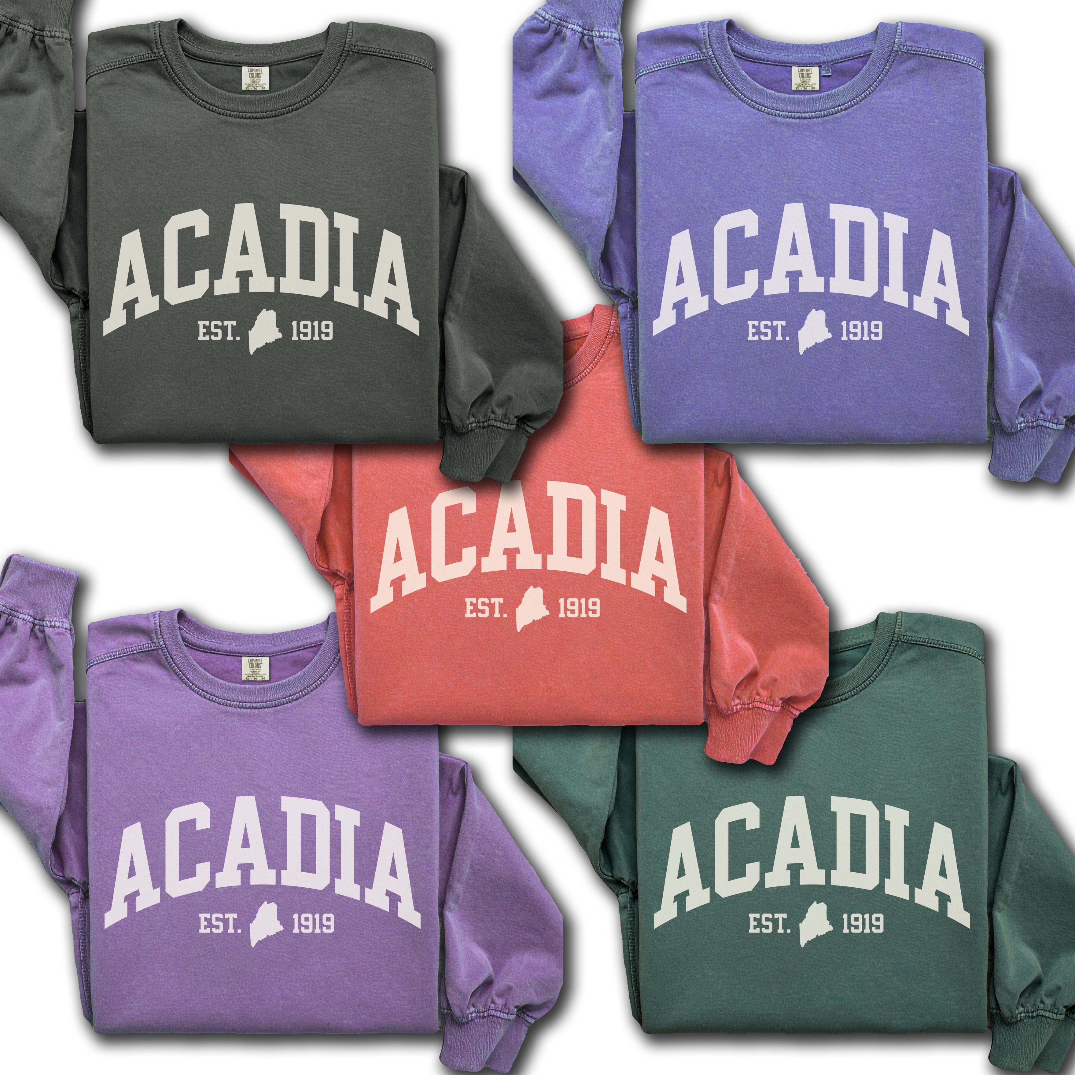 Acadia National Park Sweatshirt | Vintage Maine Varsity Style | Cozy Crewneck for Nature Lovers