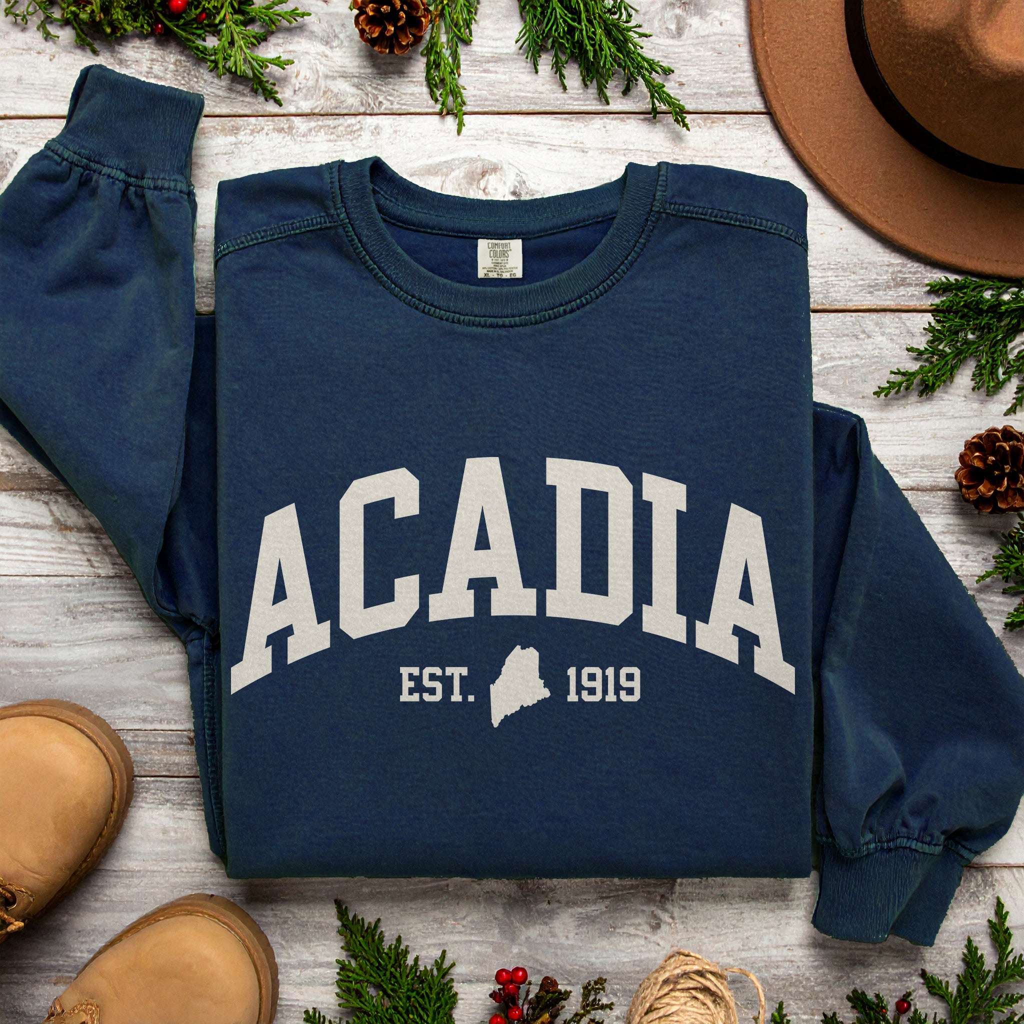 Acadia National Park Sweatshirt | Vintage Maine Varsity Style | Cozy Crewneck for Nature Lovers