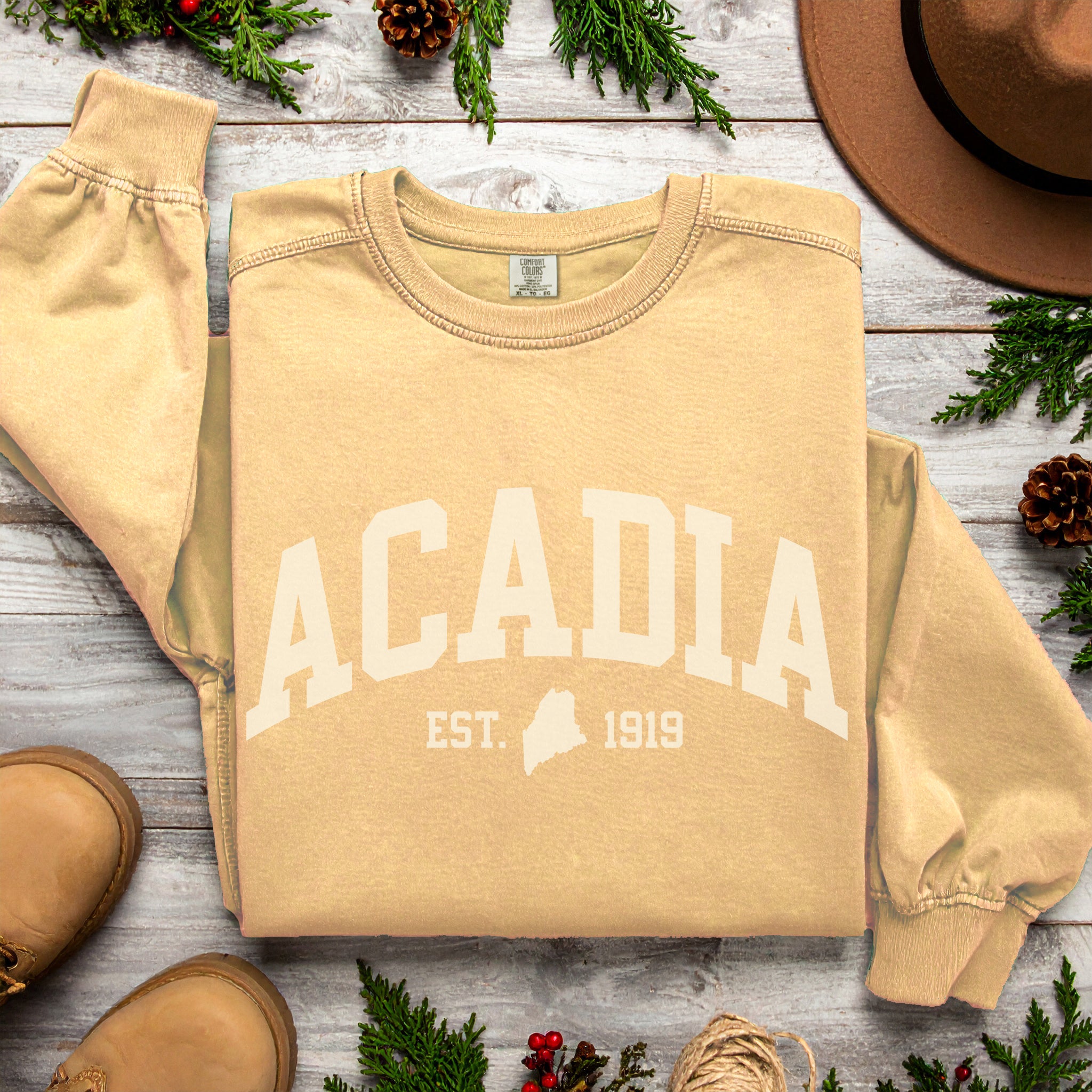 Acadia National Park Sweatshirt | Vintage Maine Varsity Style | Cozy Crewneck for Nature Lovers