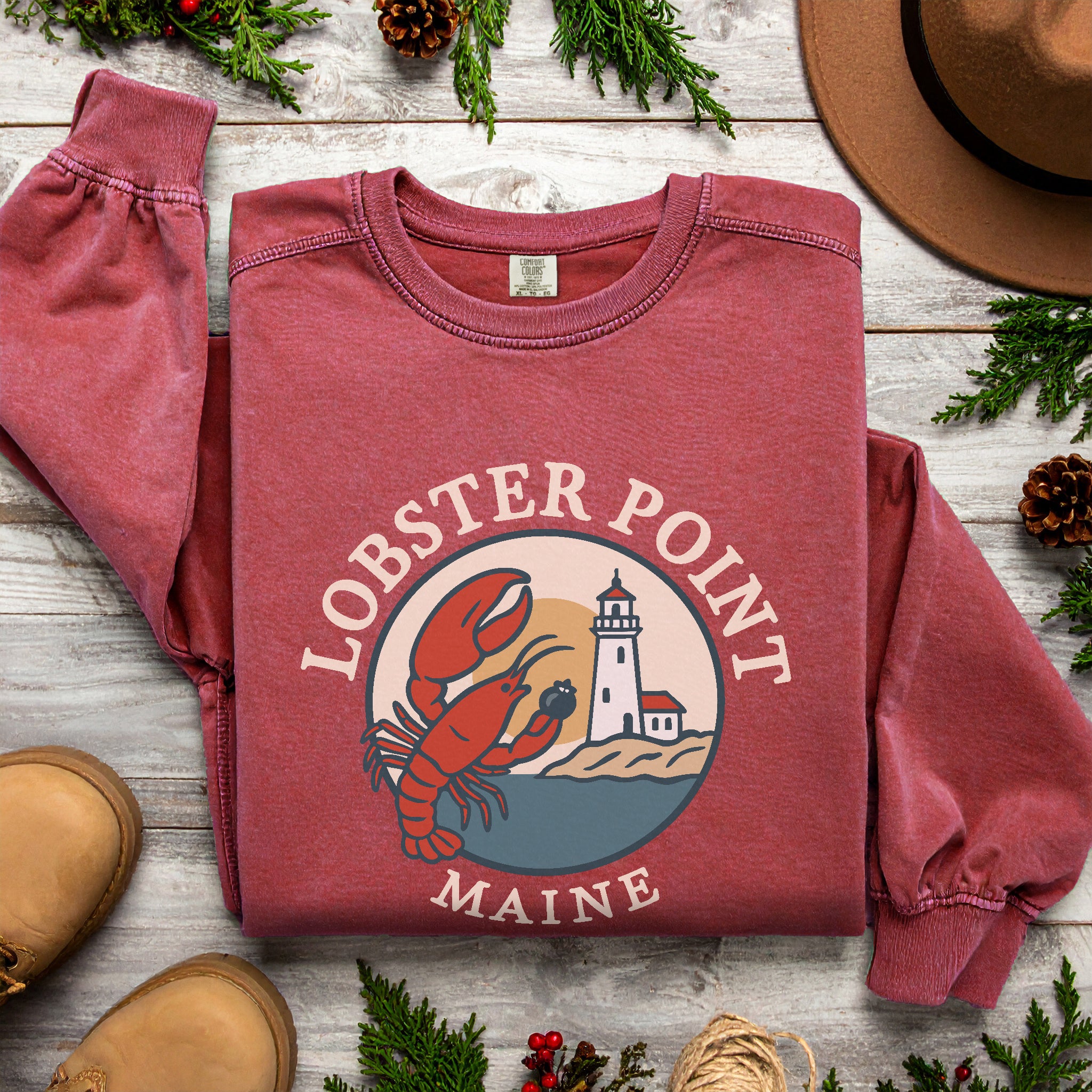 "Lobster Point" Maine Sweatshirt |  Retro New England Crewneck | Coastal Souvenir Gift