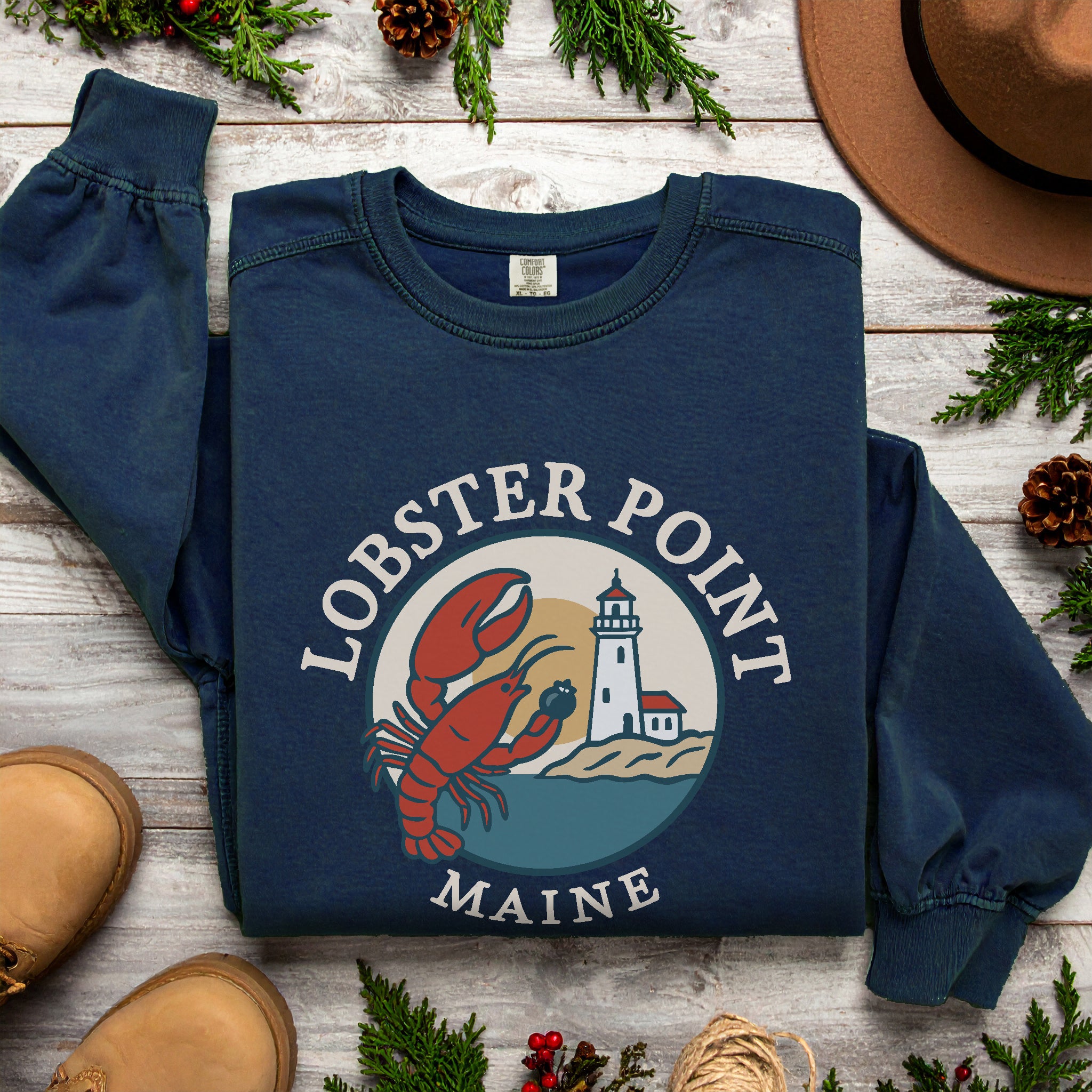 "Lobster Point" Maine Sweatshirt |  Retro New England Crewneck | Coastal Souvenir Gift
