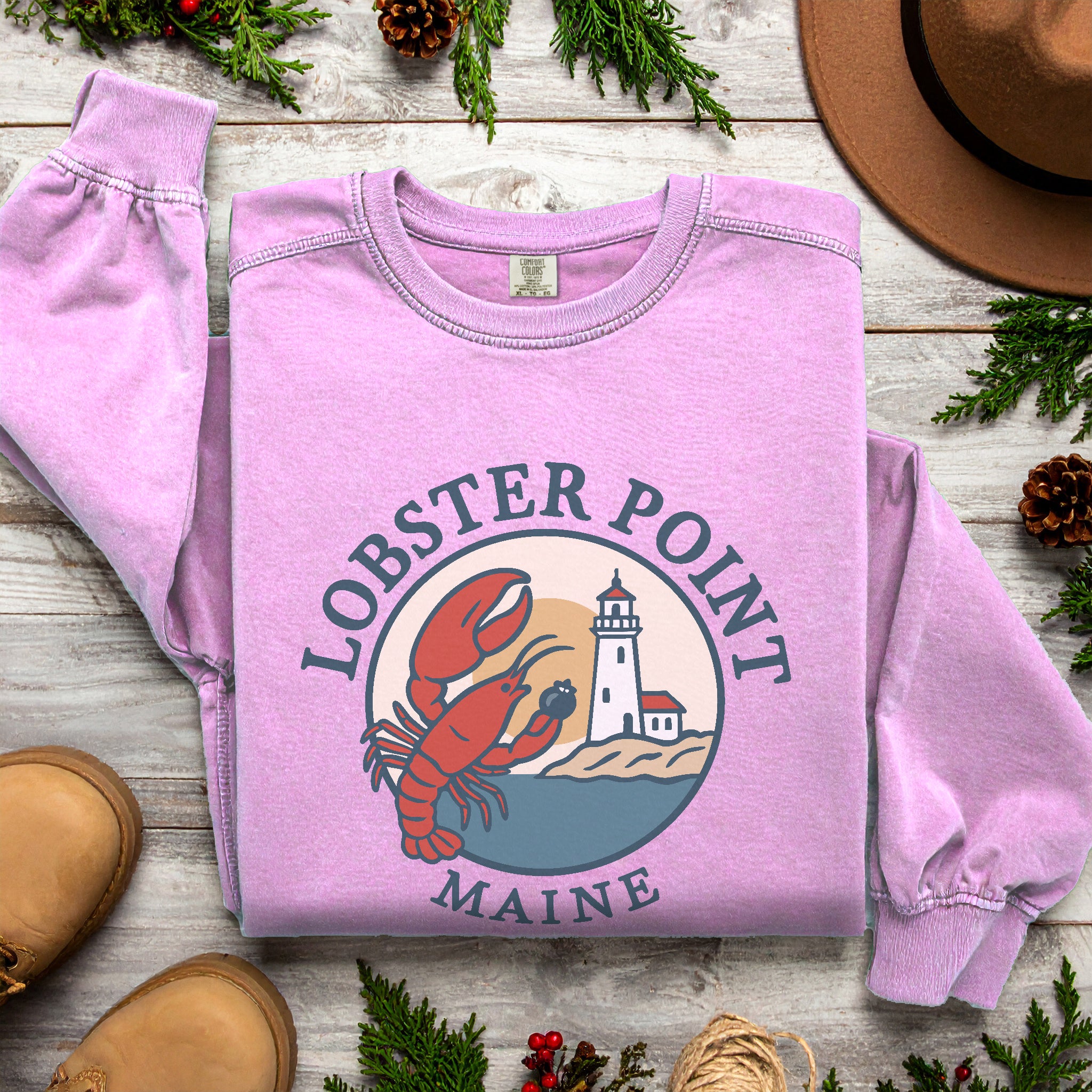 "Lobster Point" Maine Sweatshirt |  Retro New England Crewneck | Coastal Souvenir Gift