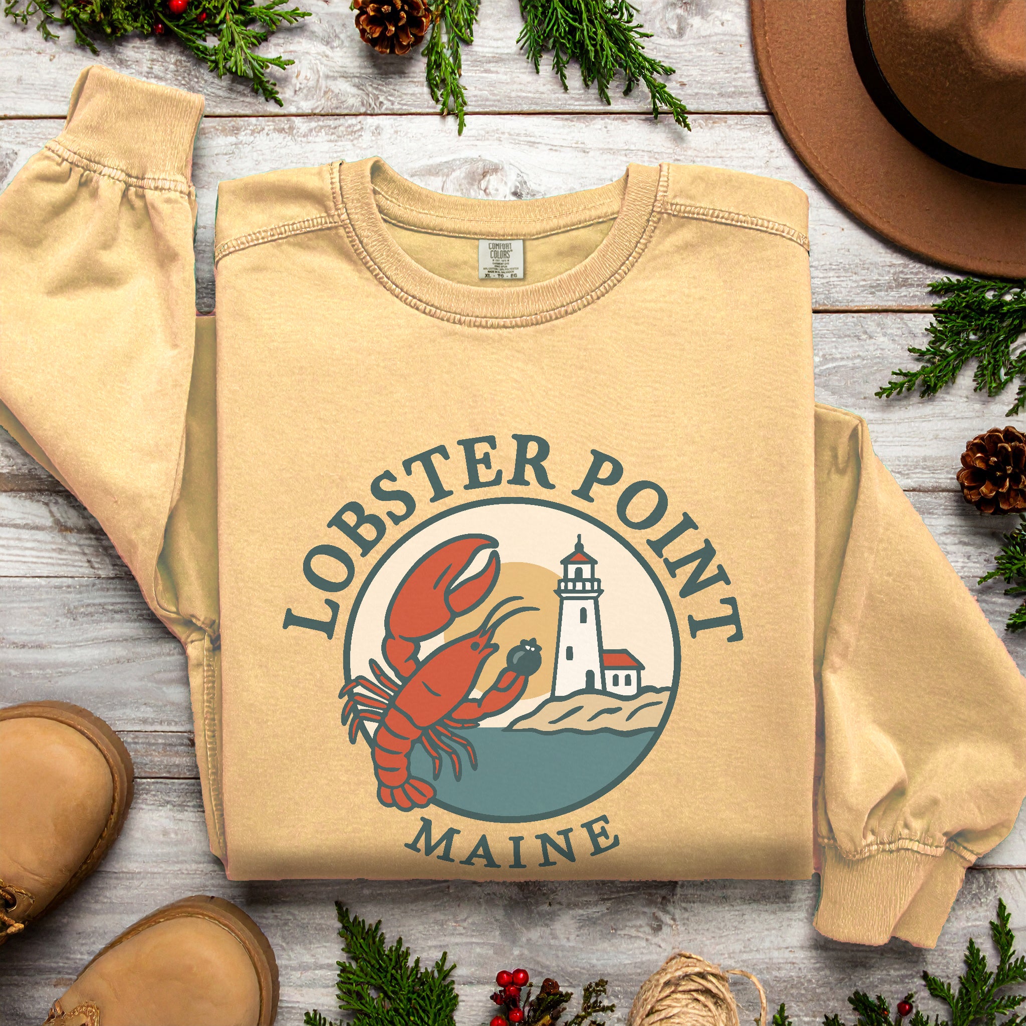 "Lobster Point" Maine Sweatshirt |  Retro New England Crewneck | Coastal Souvenir Gift