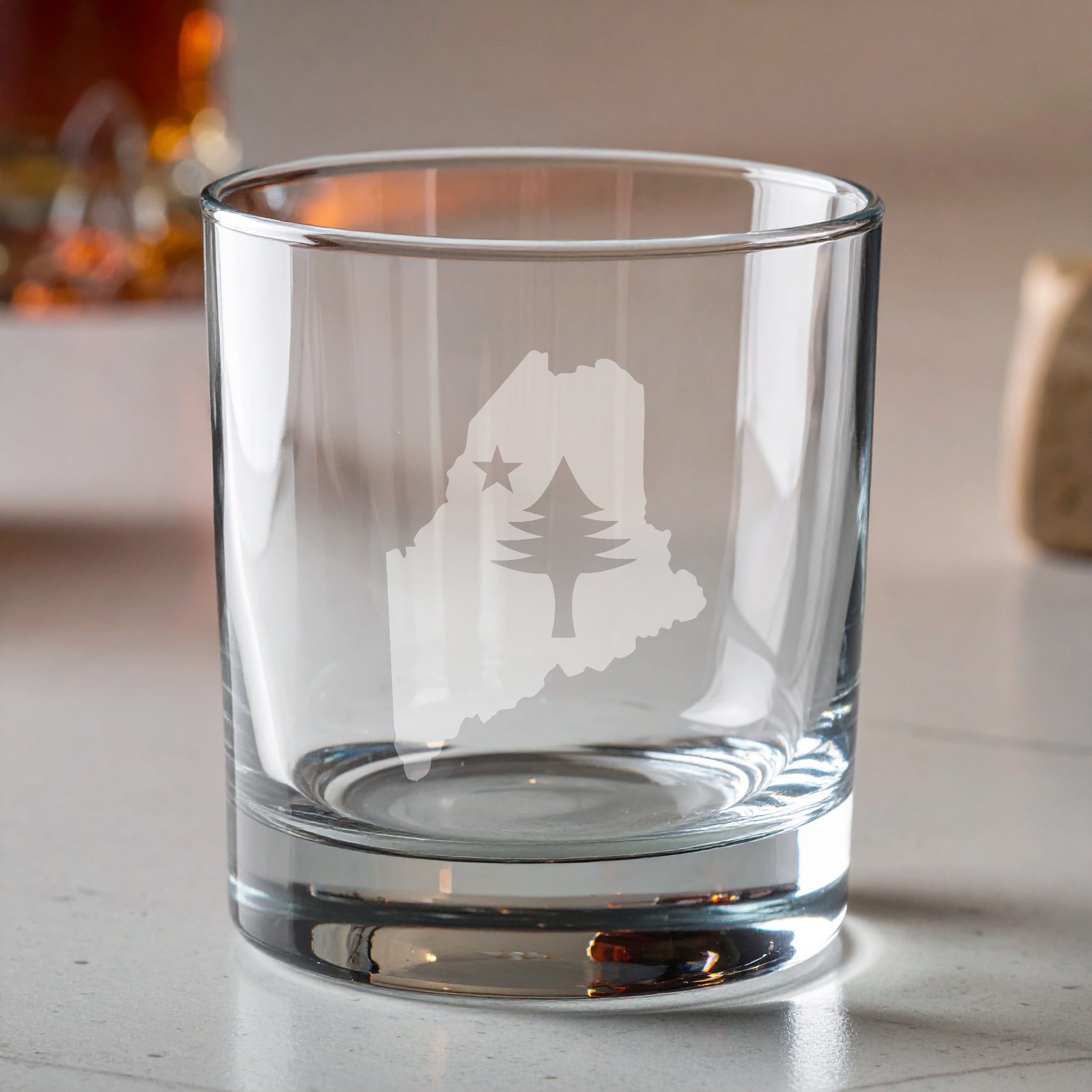 Maine Engraved Whiskey Glass | Retro Maine Flag Rocks Glass | Gift for Whiskey Lovers