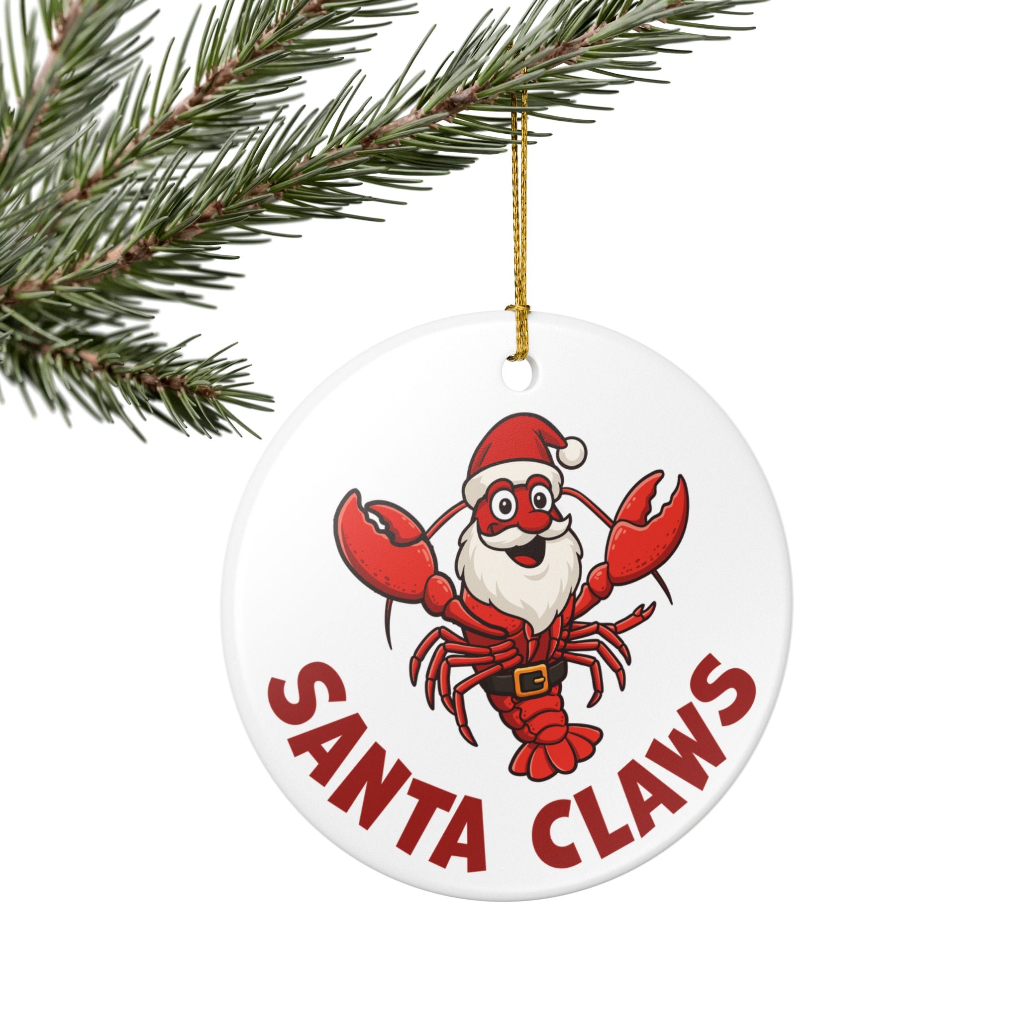 Santa Claws Ceramic Ornament | Maine Lobster Christmas Ornament | Funny Coastal Holiday Gift