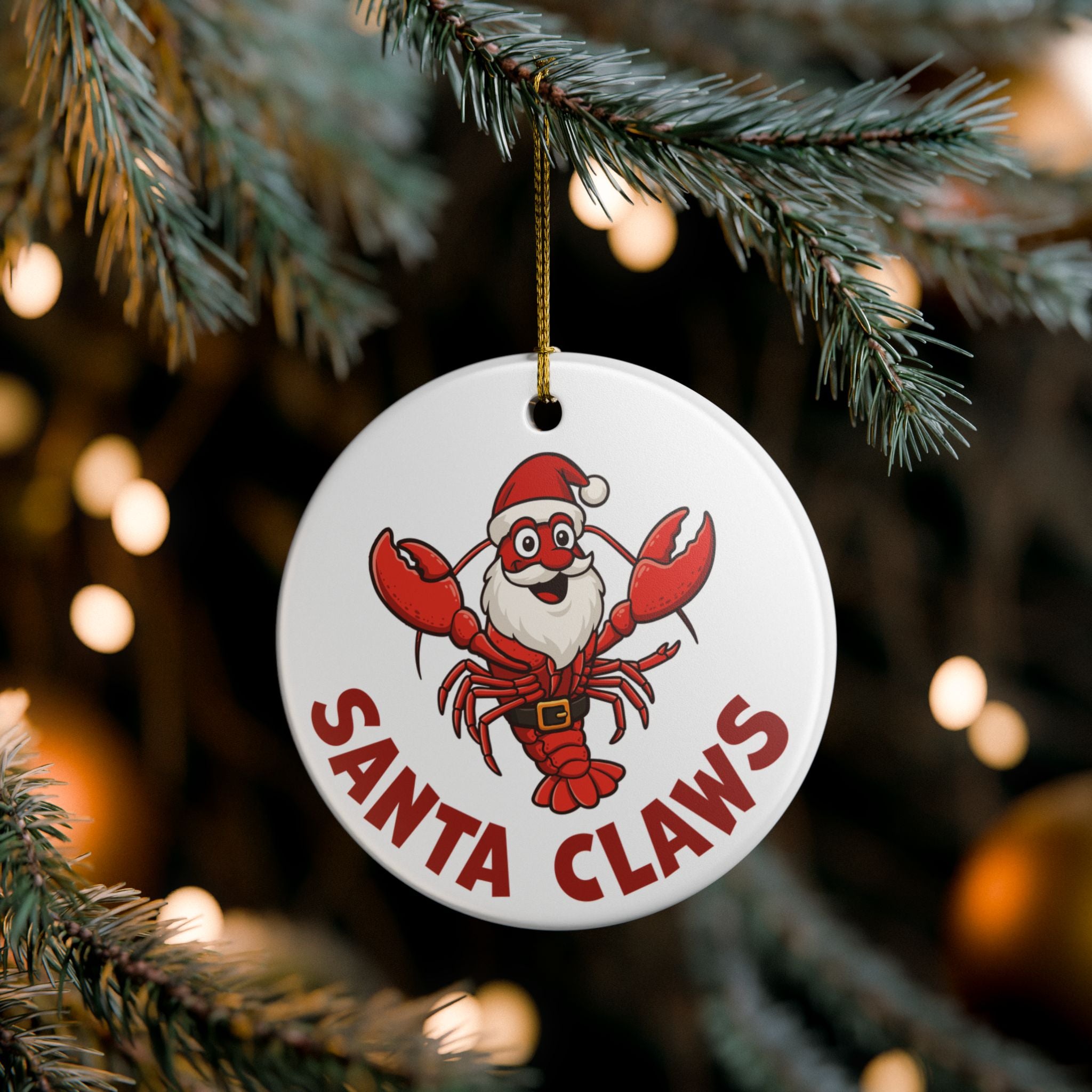 Santa Claws Ceramic Ornament | Maine Lobster Christmas Ornament | Funny Coastal Holiday Gift