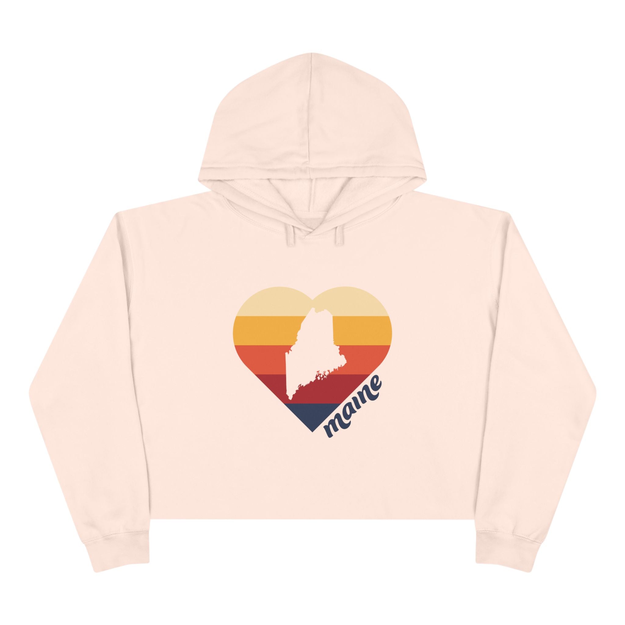 Maine Retro Heart Crop Hoodie | Sunset State Silhouette