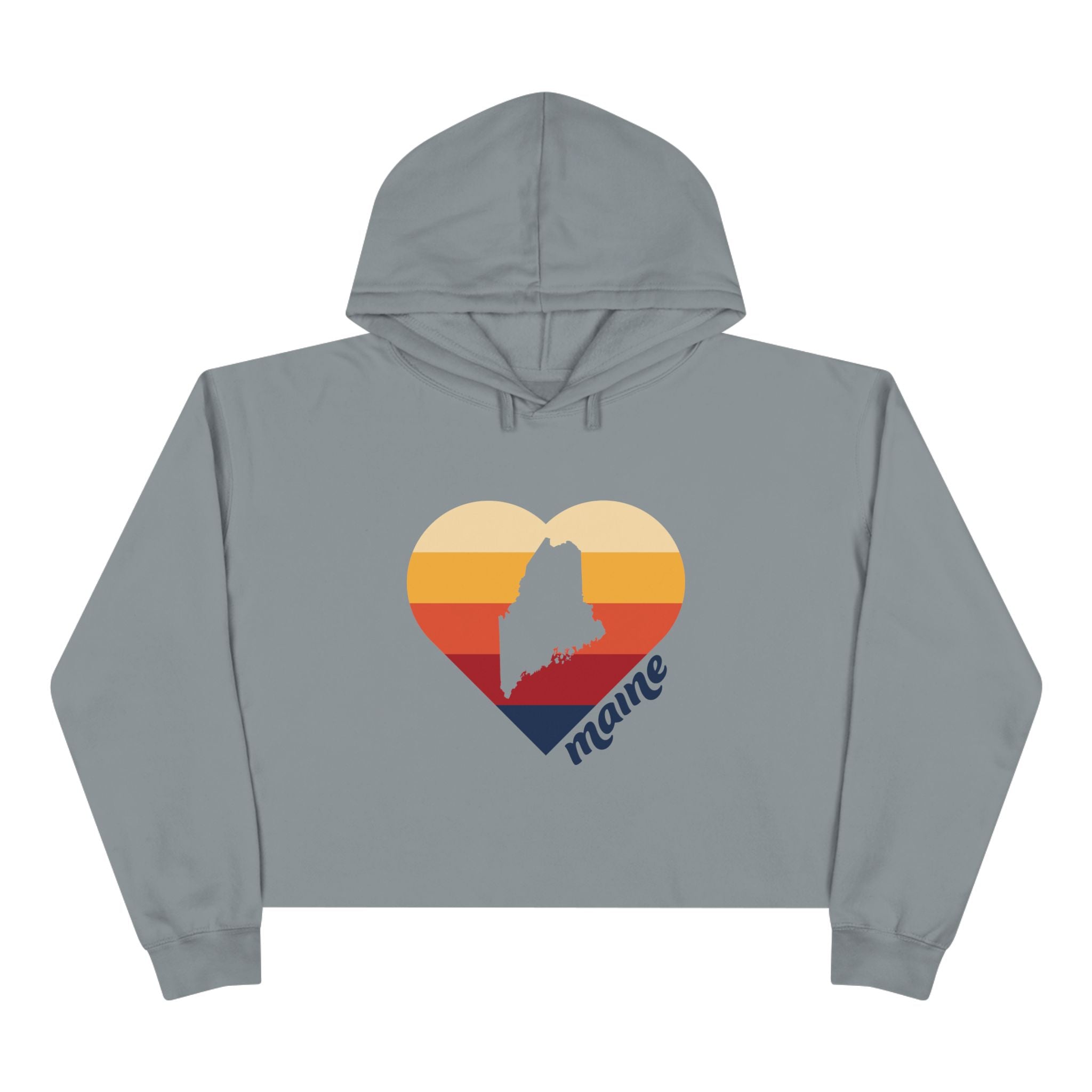 Maine Retro Heart Crop Hoodie | Sunset State Silhouette