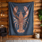 Lobster Woven Blanket | 100% Cotton | Maine-Inspired Coastal Decor