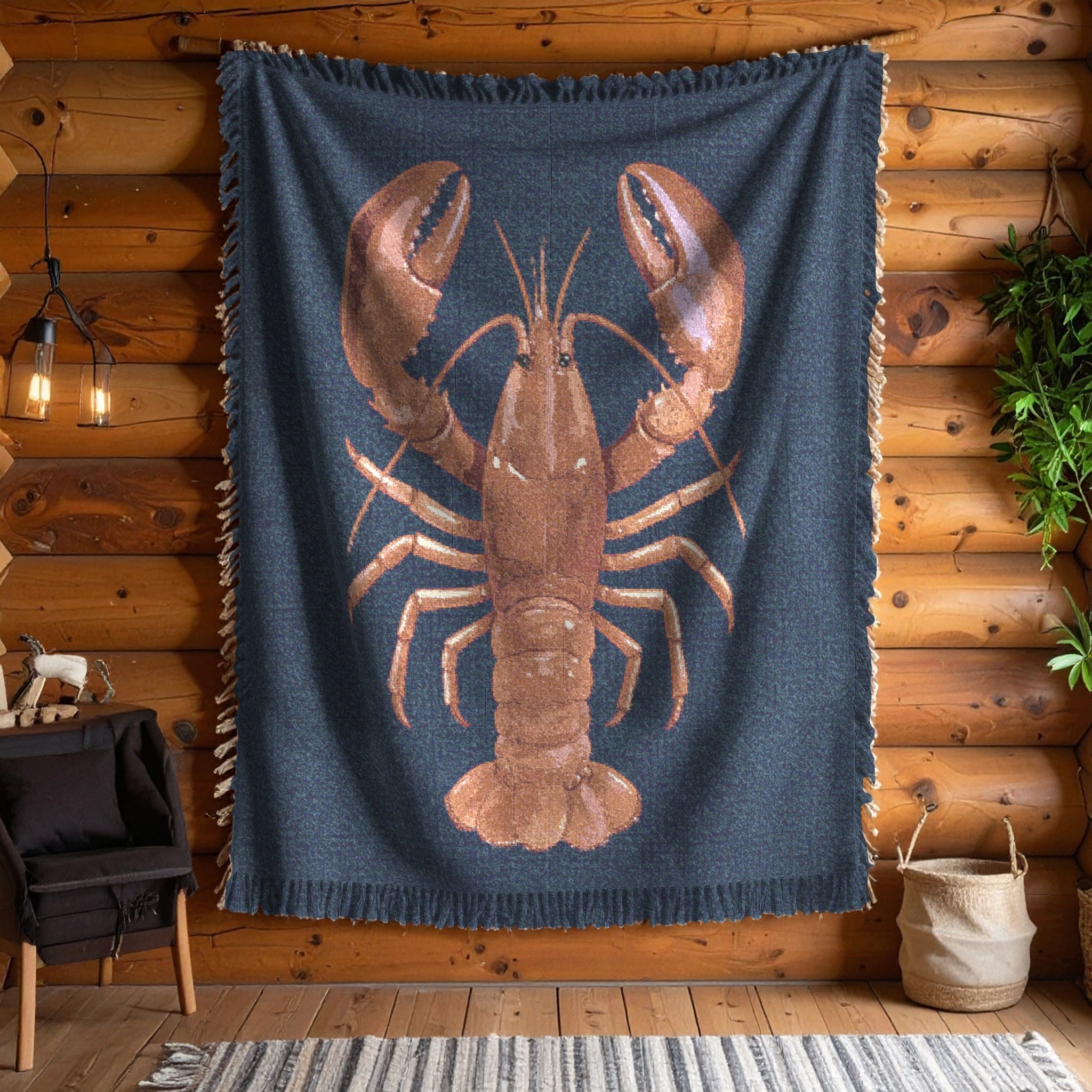 Lobster Woven Blanket | 100% Cotton | Maine-Inspired Coastal Decor