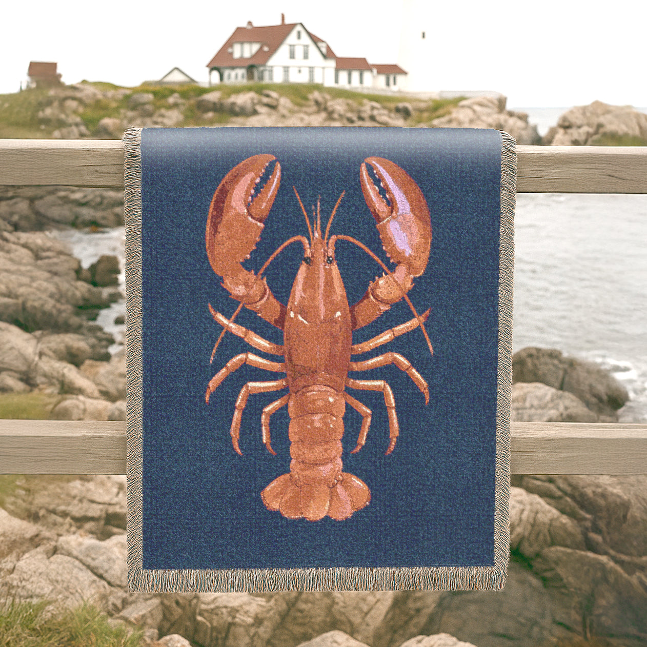 Lobster Woven Blanket | 100% Cotton | Maine-Inspired Coastal Decor