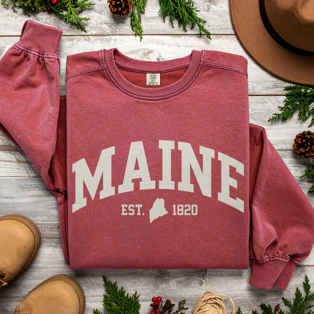 Maine Est. 1820 Collegiate Sweatshirt | Vintage Varsity Style Apparel | New England Souvenir