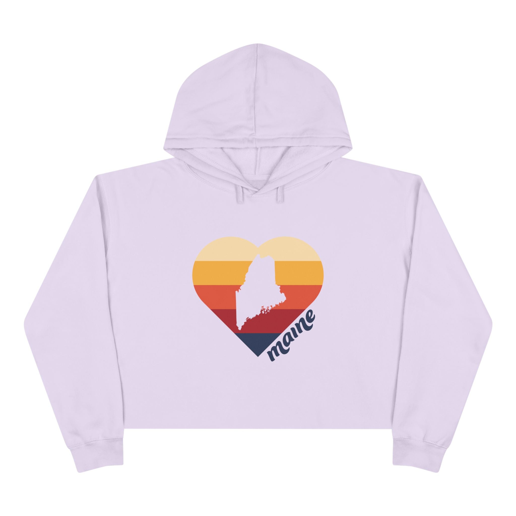 Maine Retro Heart Crop Hoodie | Sunset State Silhouette