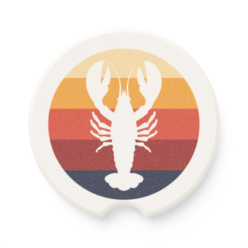 Retro Lobster Car Coaster | Maine Coastal Design | Absorbent Sandstone Cup Holder Accessory