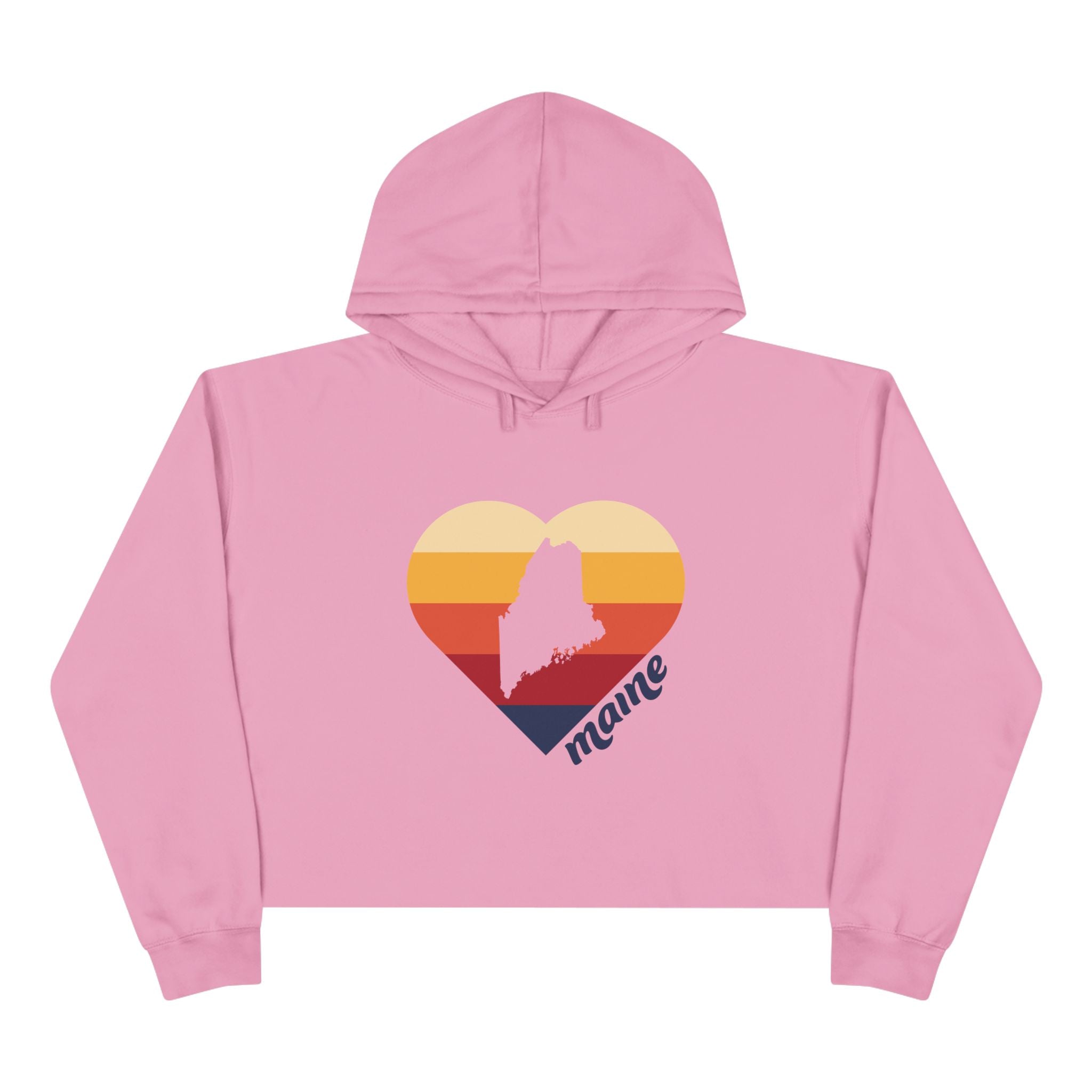 Maine Retro Heart Crop Hoodie | Sunset State Silhouette