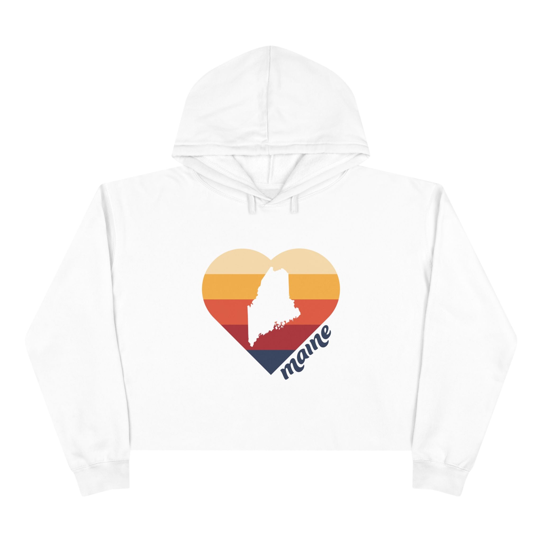 Maine Retro Heart Crop Hoodie | Sunset State Silhouette