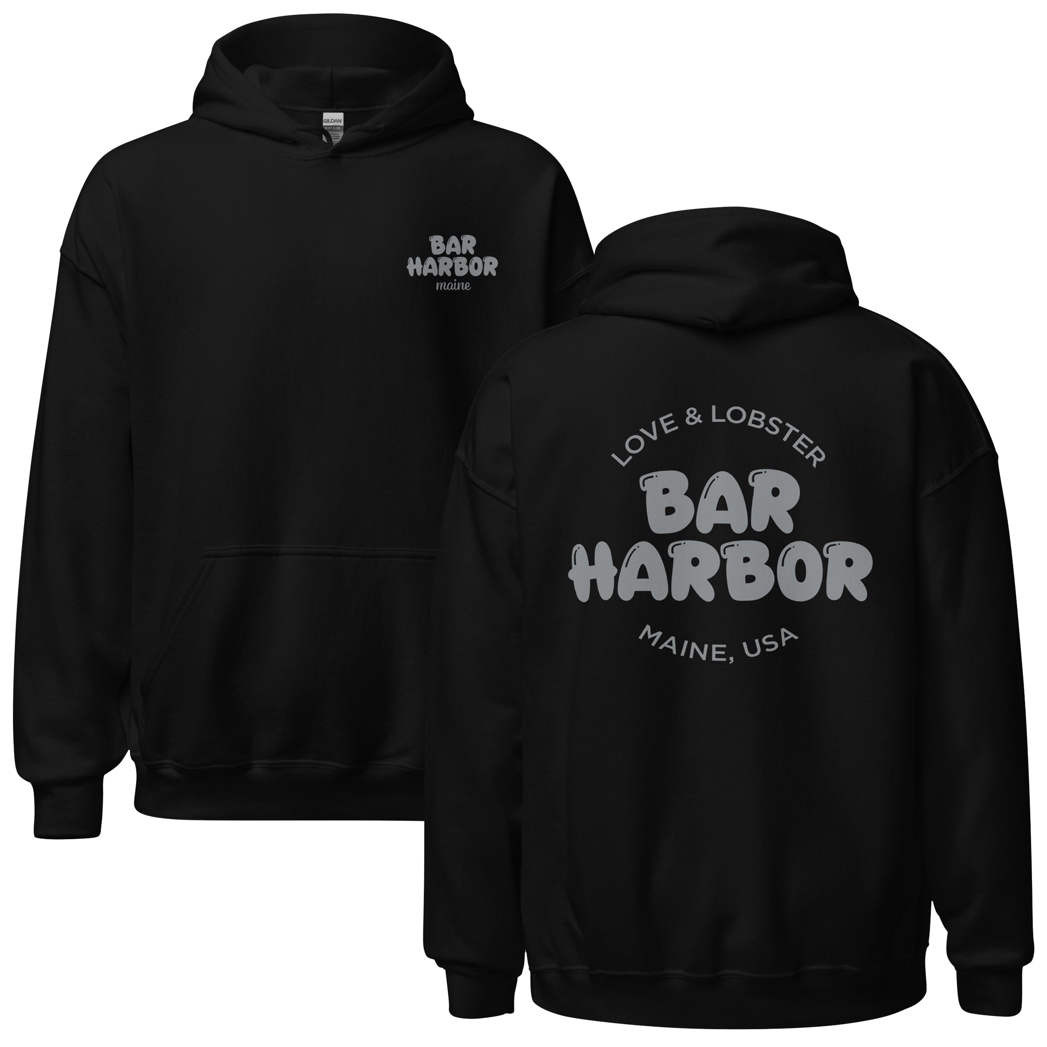 Bar Harbor "Love & Lobster" Bubble Letter Hoodie | Vintage-Inspired Cozy Maine Pullover | Coastal College Vibes