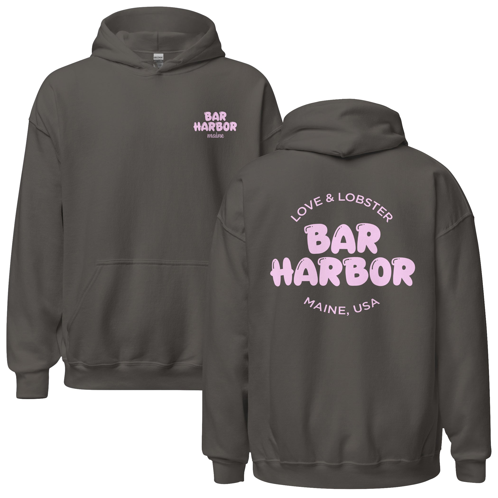 Bar Harbor "Love & Lobster" Bubble Letter Hoodie | Vintage-Inspired Cozy Maine Pullover | Coastal College Vibes