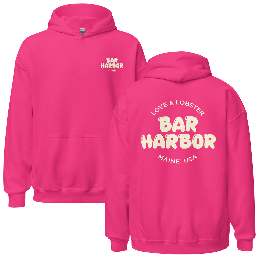 Bar Harbor "Love & Lobster" Bubble Letter Hoodie | Vintage-Inspired Cozy Maine Pullover | Coastal College Vibes