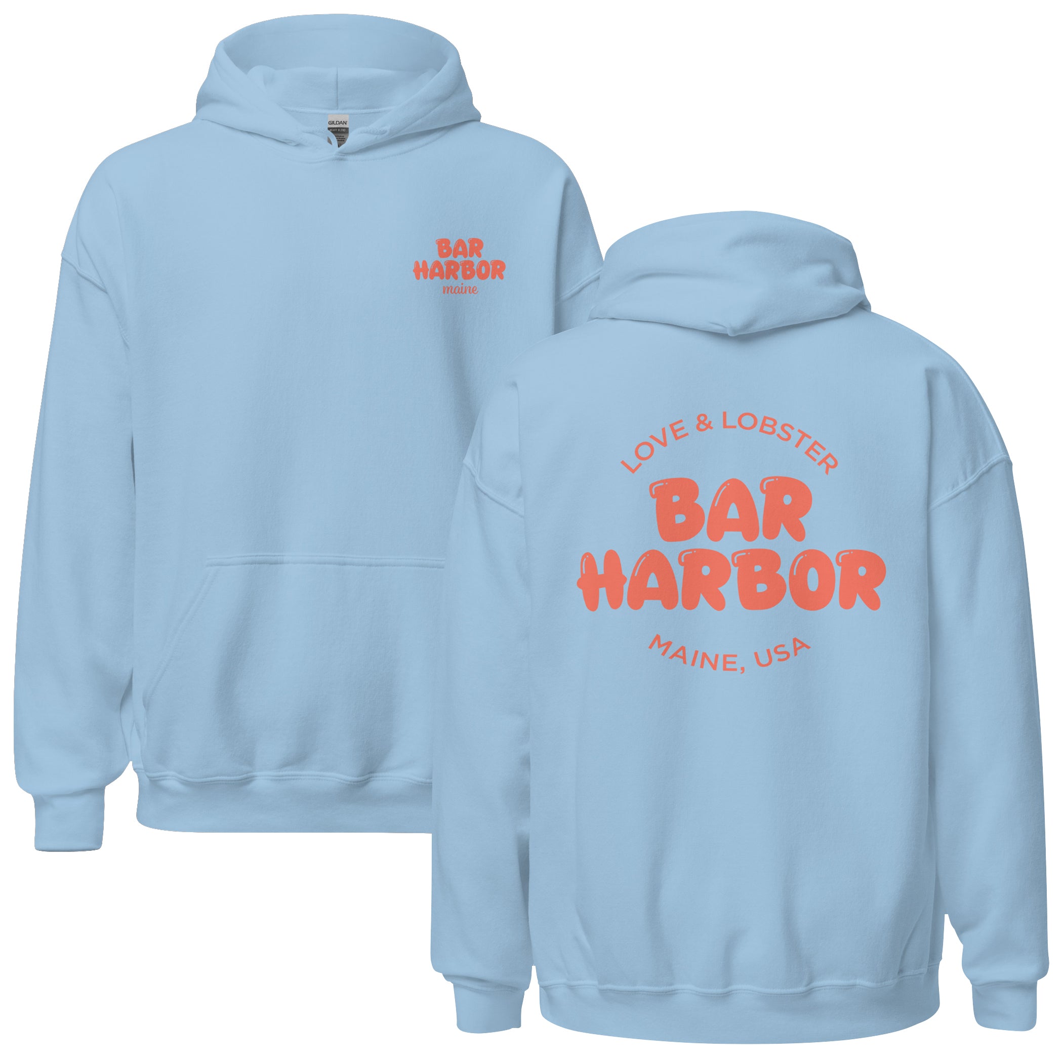 Bar Harbor "Love & Lobster" Bubble Letter Hoodie | Vintage-Inspired Cozy Maine Pullover | Coastal College Vibes