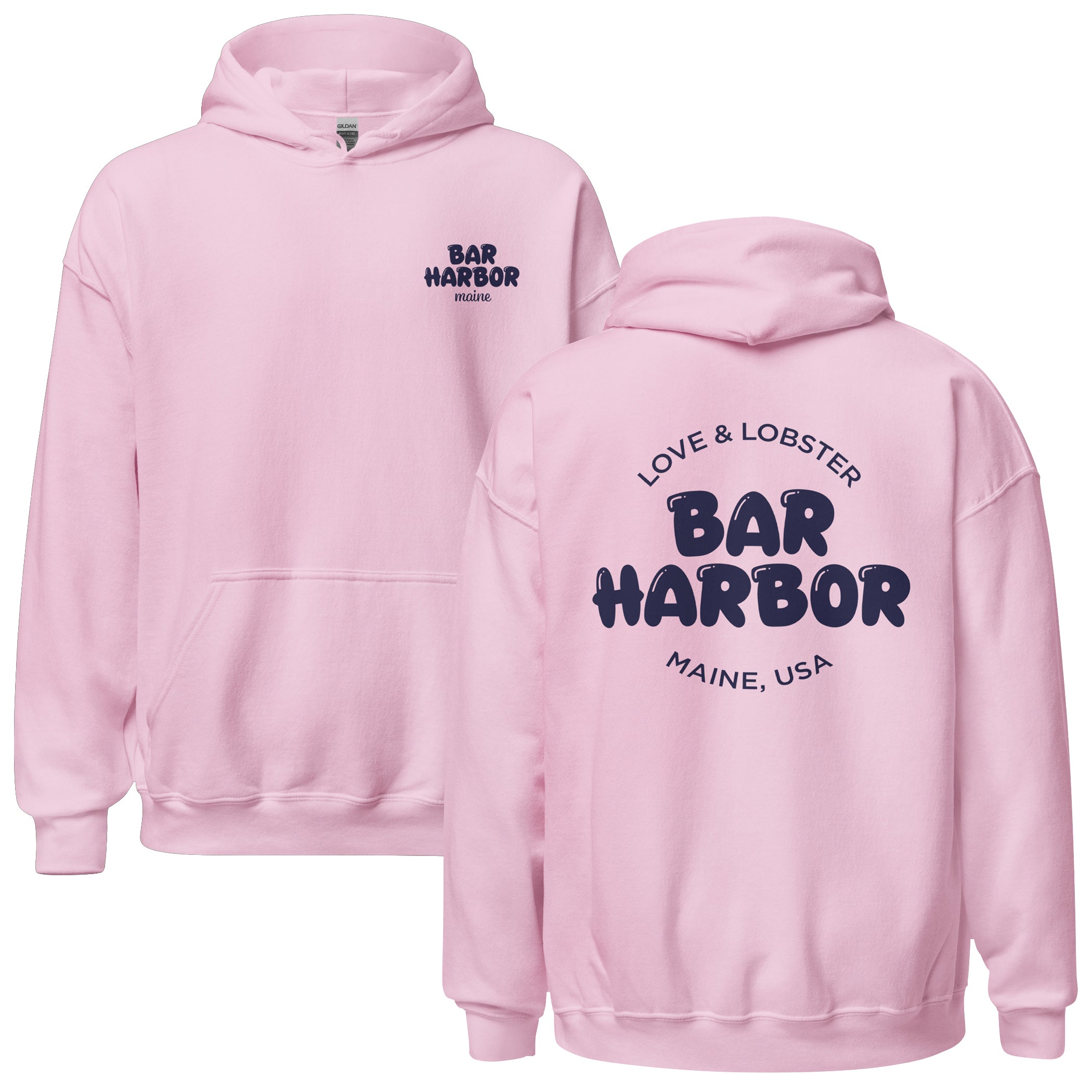 Bar Harbor "Love & Lobster" Bubble Letter Hoodie | Vintage-Inspired Cozy Maine Pullover | Coastal College Vibes