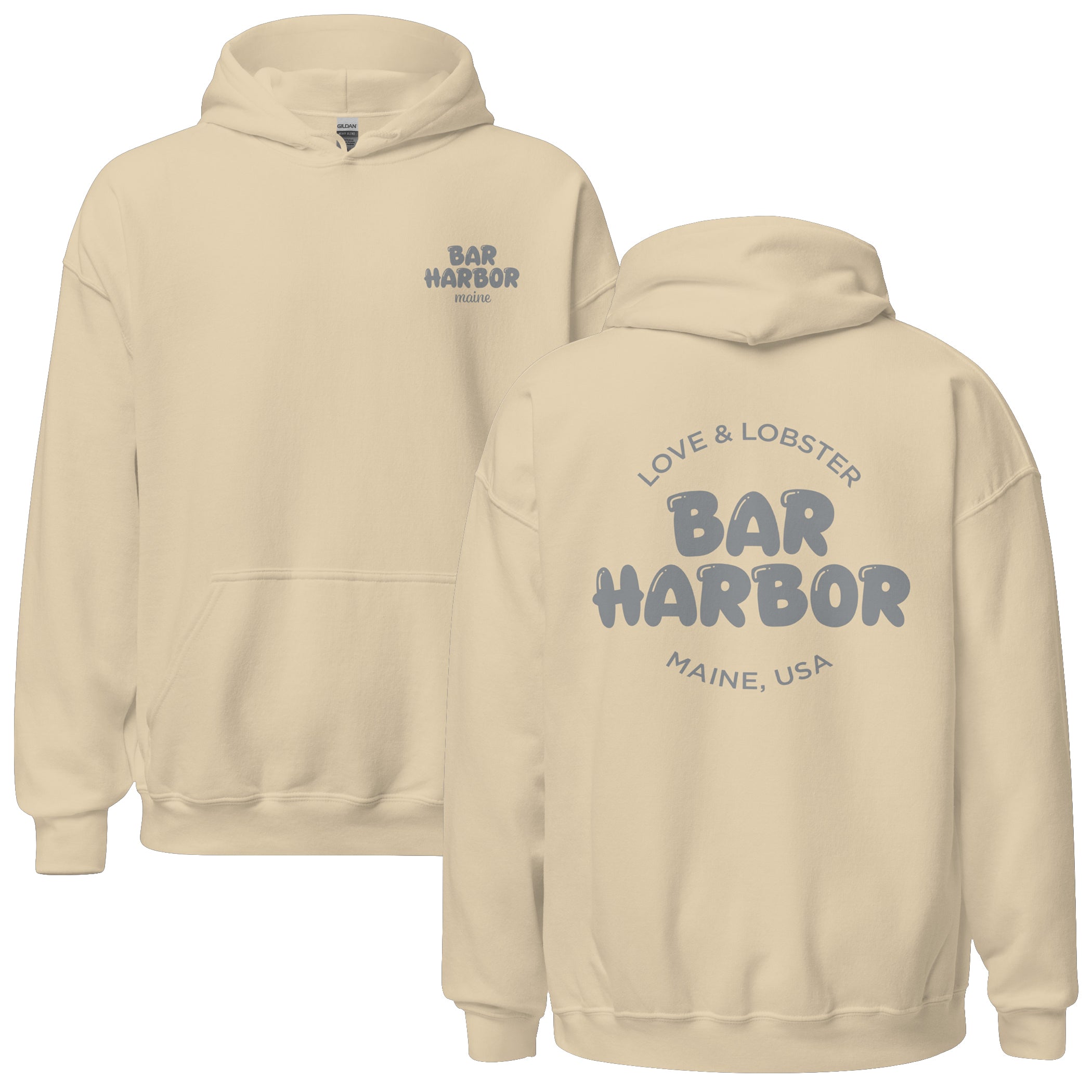 Bar Harbor "Love & Lobster" Bubble Letter Hoodie | Vintage-Inspired Cozy Maine Pullover | Coastal College Vibes