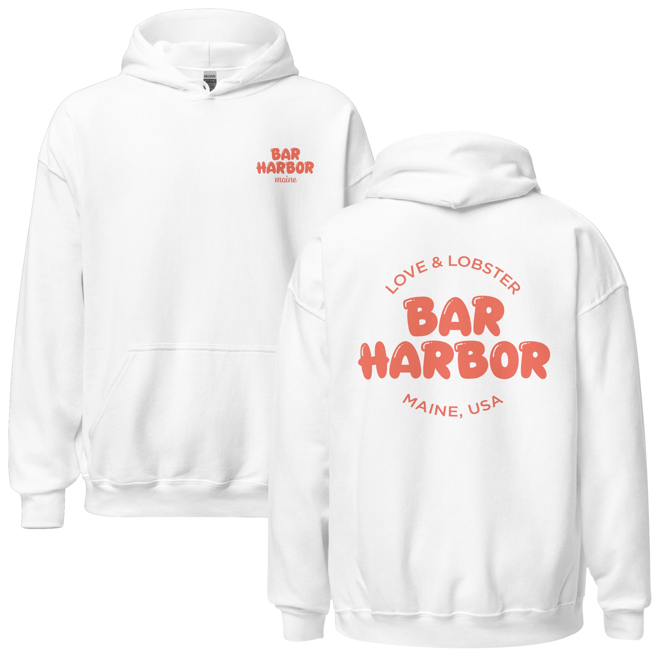 Bar Harbor "Love & Lobster" Bubble Letter Hoodie | Vintage-Inspired Cozy Maine Pullover | Coastal College Vibes