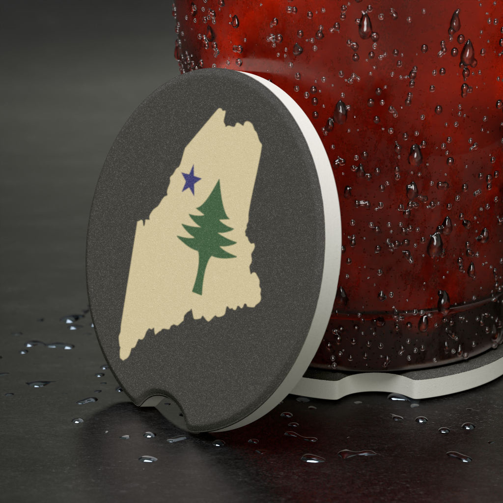 Maine Car Coasters | Retro Maine Flag Design | Soapstone Car Accessory