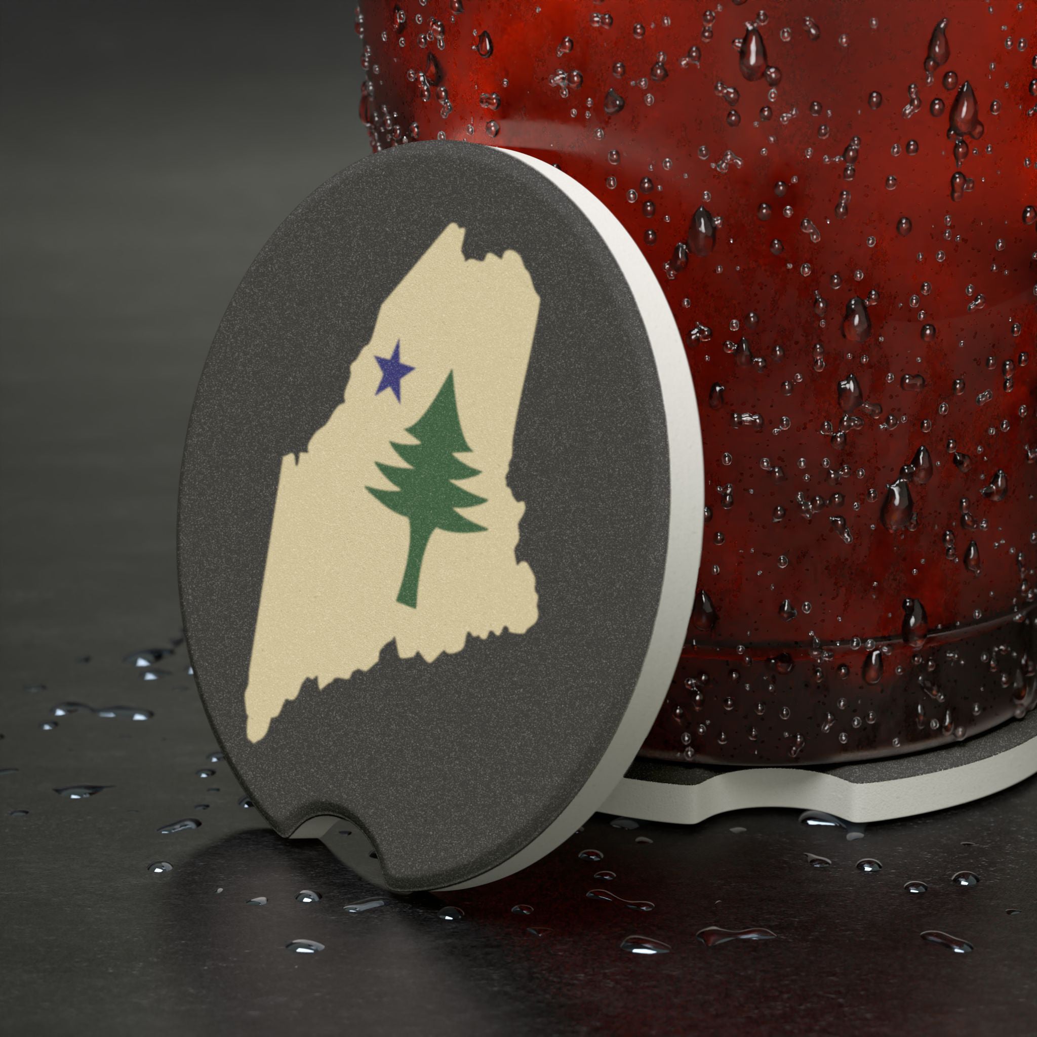 Maine Car Coasters | Retro Maine Flag Design | Soapstone Car Accessory