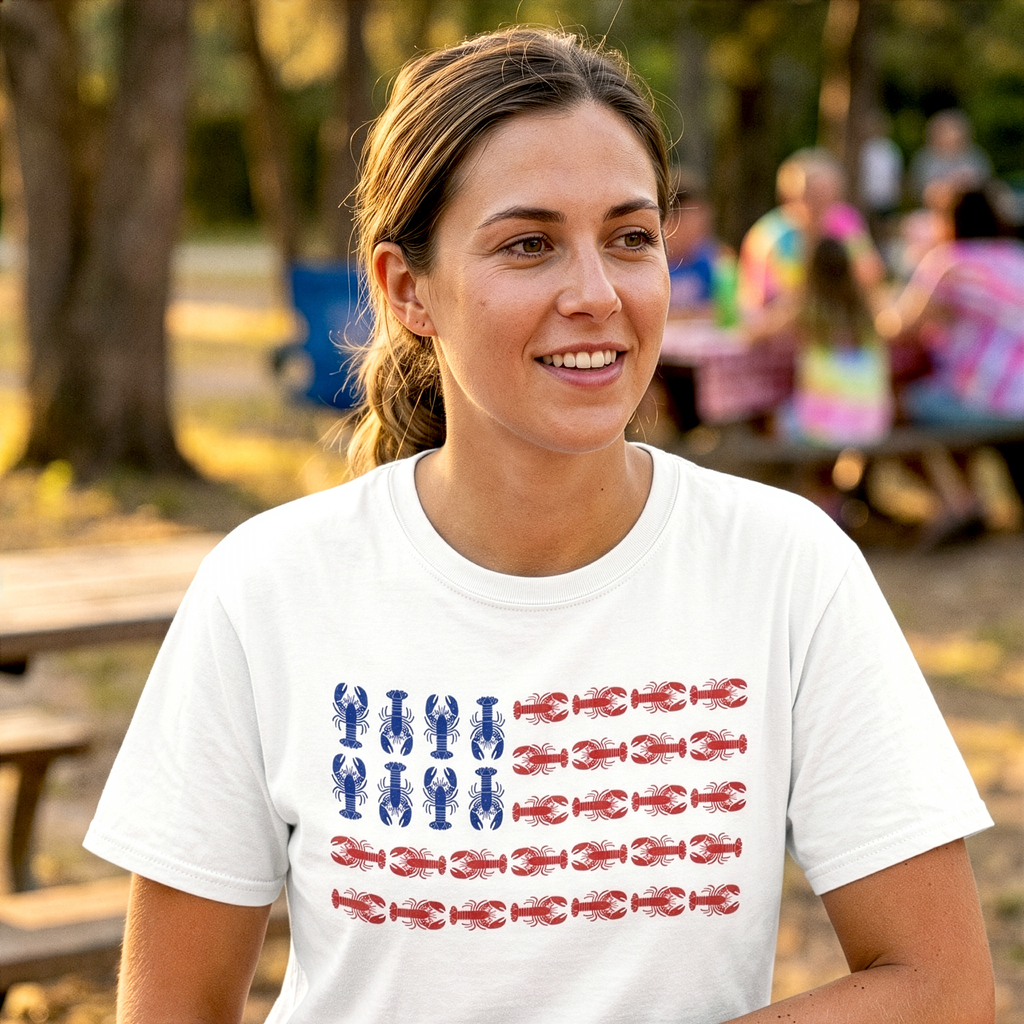 Red & Blue Lobster American Flag Tee