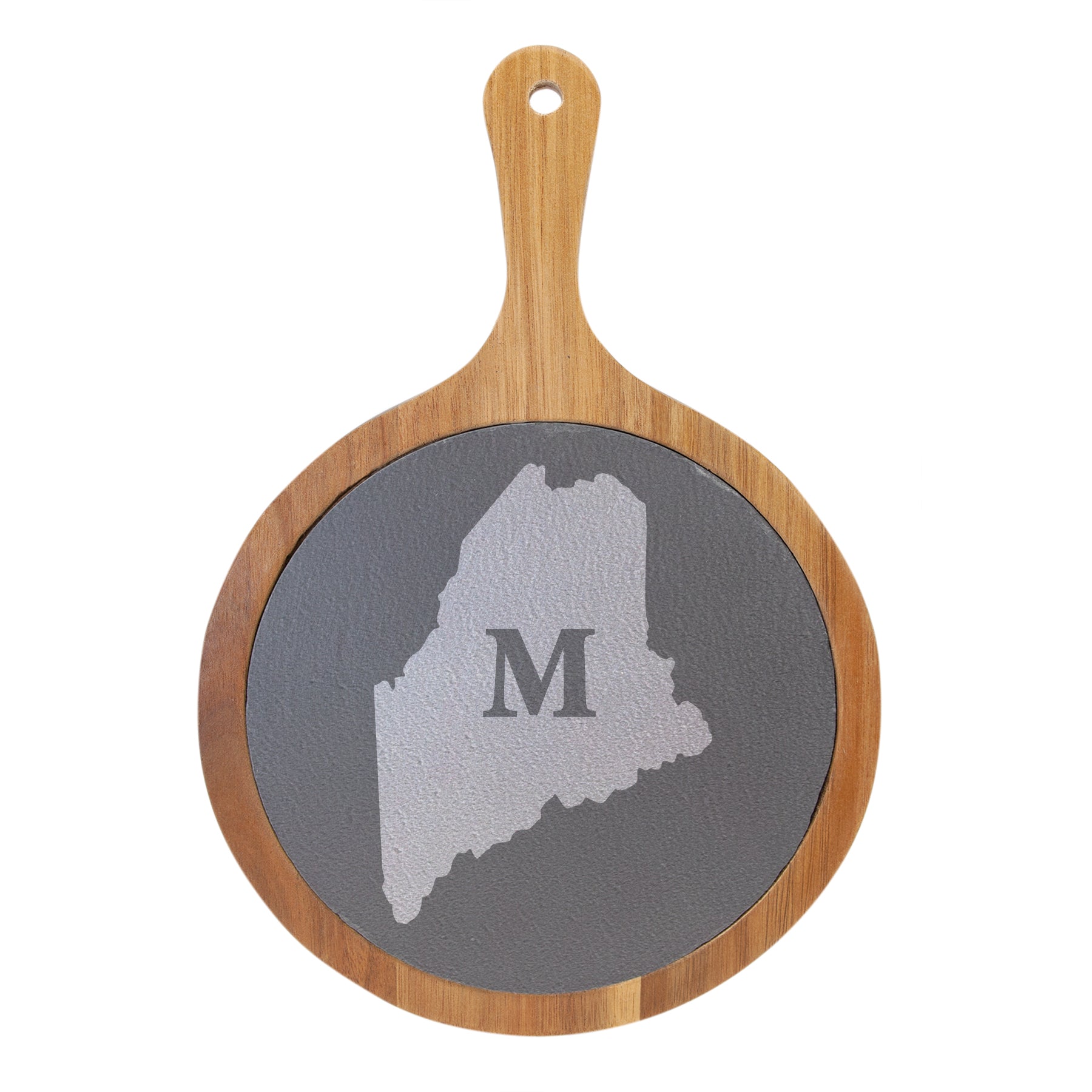 Maine Monogram Charcuterie Board | Custom Engraved Slate & Wood Cheese Board | Rustic Wedding or Housewarming Gift