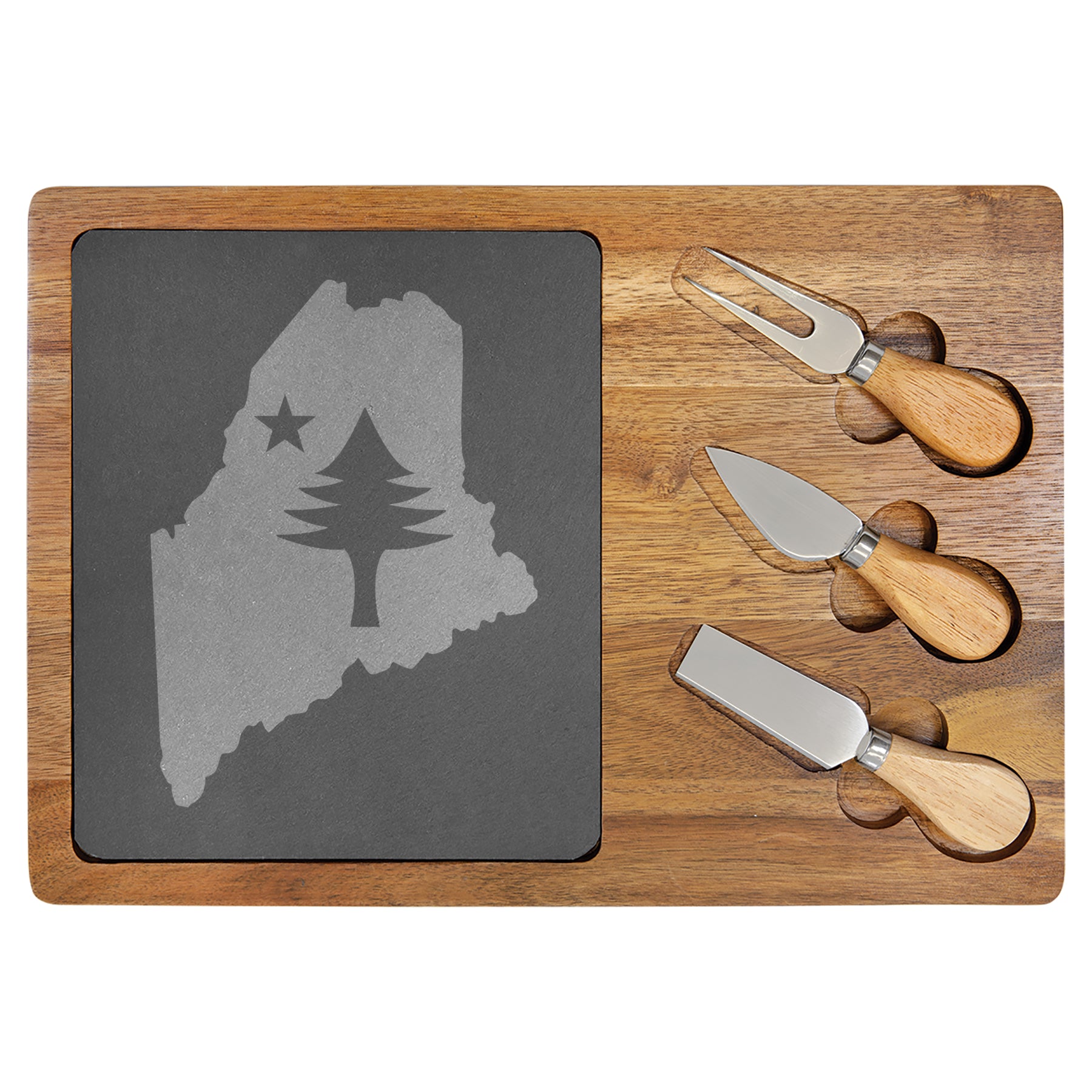 Maine Charcuterie Board | Engraved Slate Wood Cutting Board | Rustic Kitchen Housewarming Gift