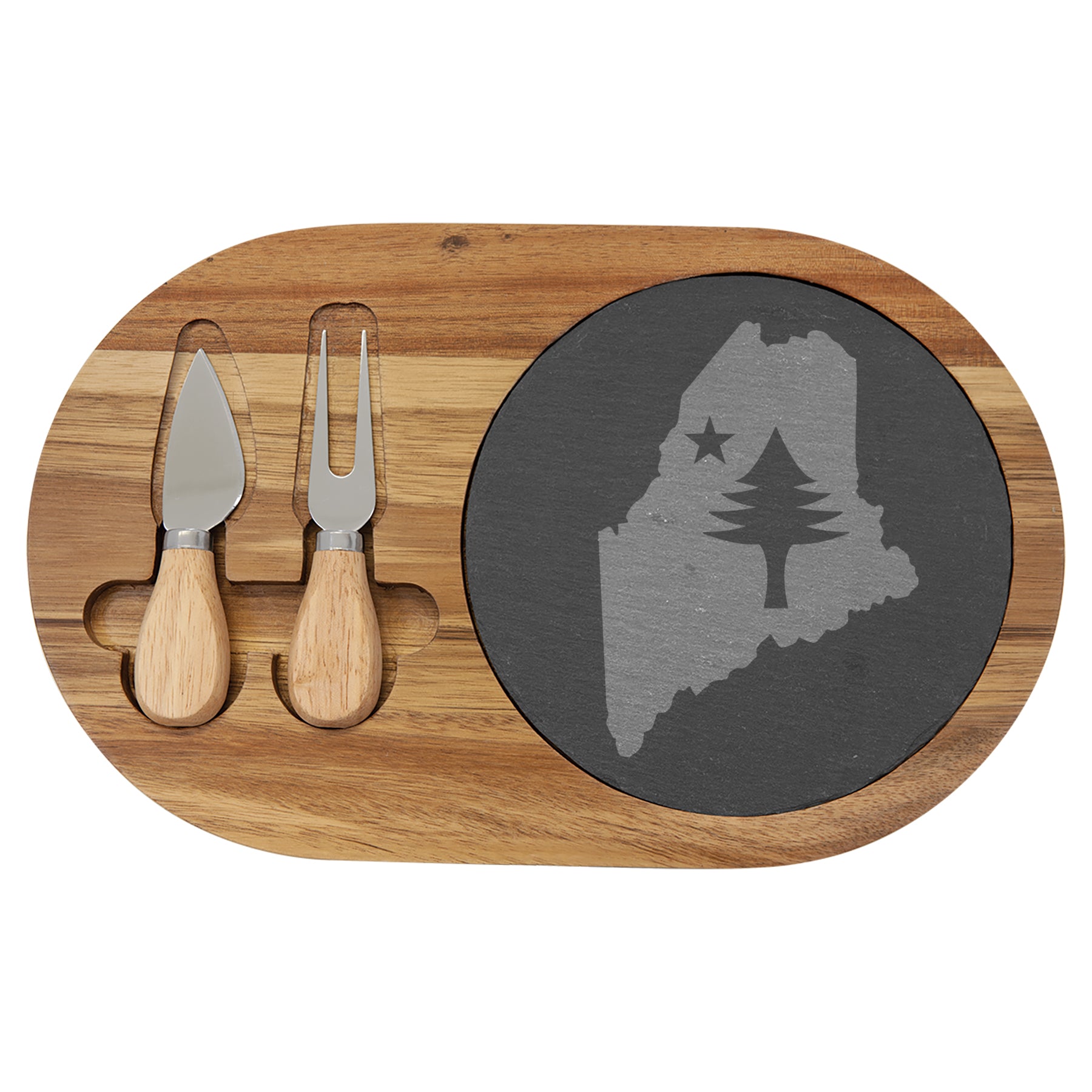 Maine Charcuterie Board | Engraved Slate Wood Cutting Board | Rustic Kitchen Housewarming Gift