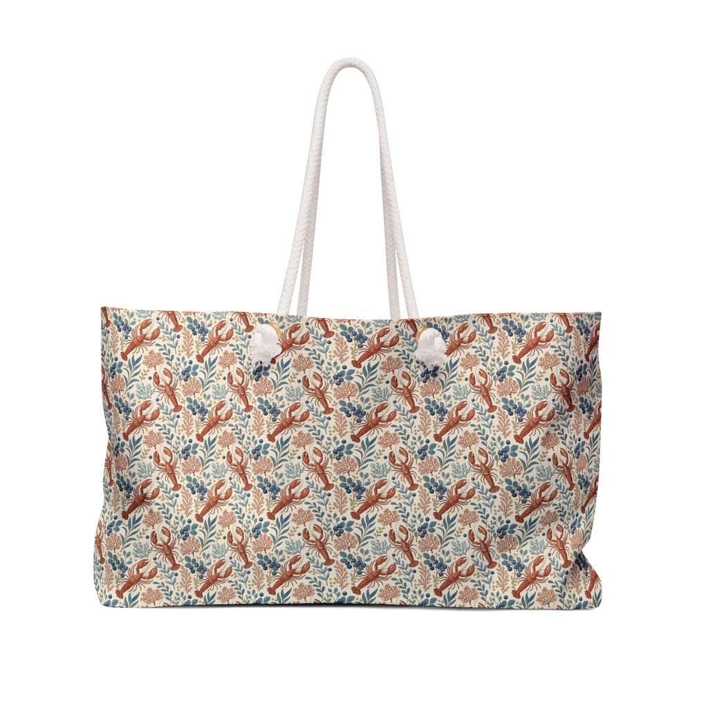 Maine Coastal Weekender Bag with Lobster Botanical Print