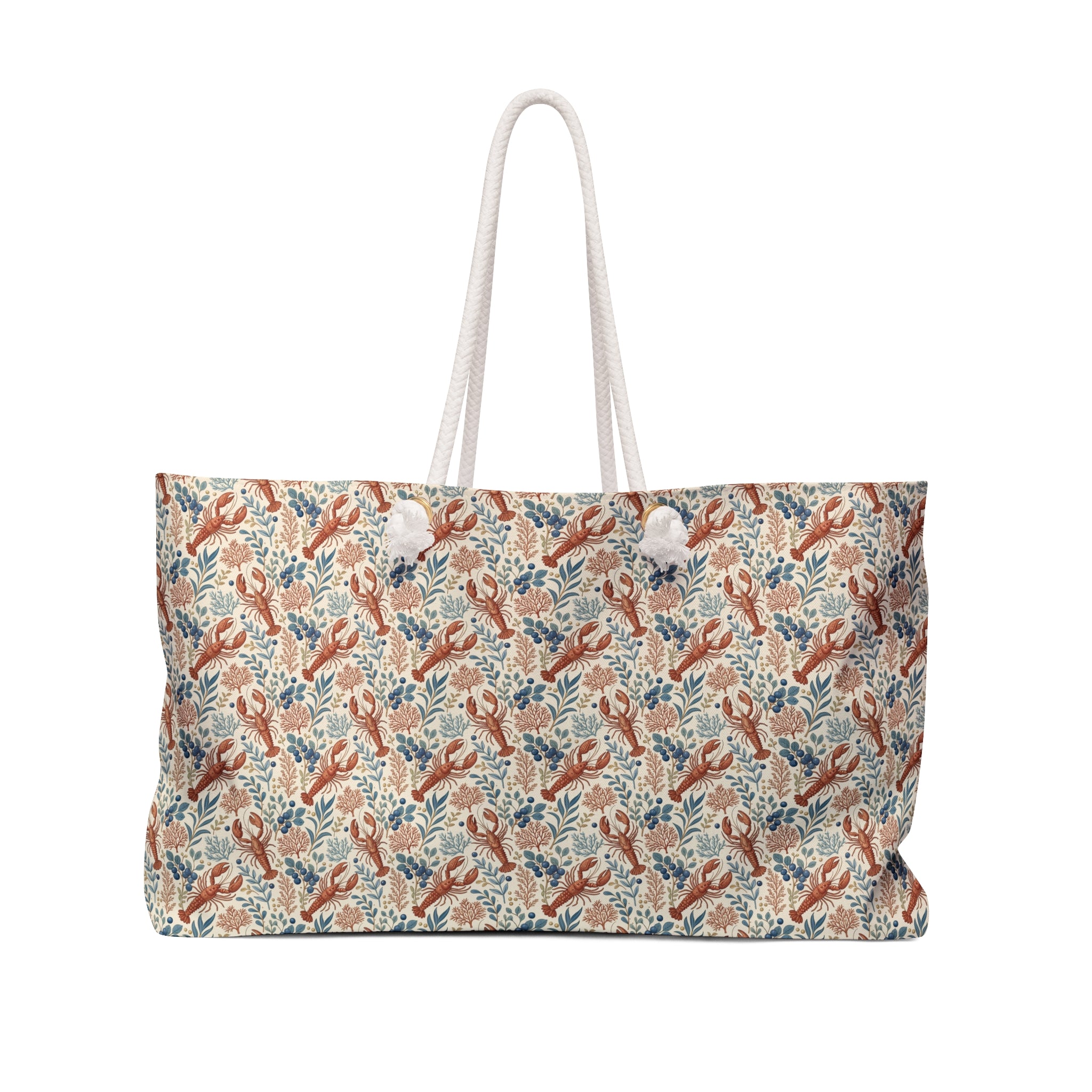 Maine Coastal Weekender Bag with Lobster Botanical Print