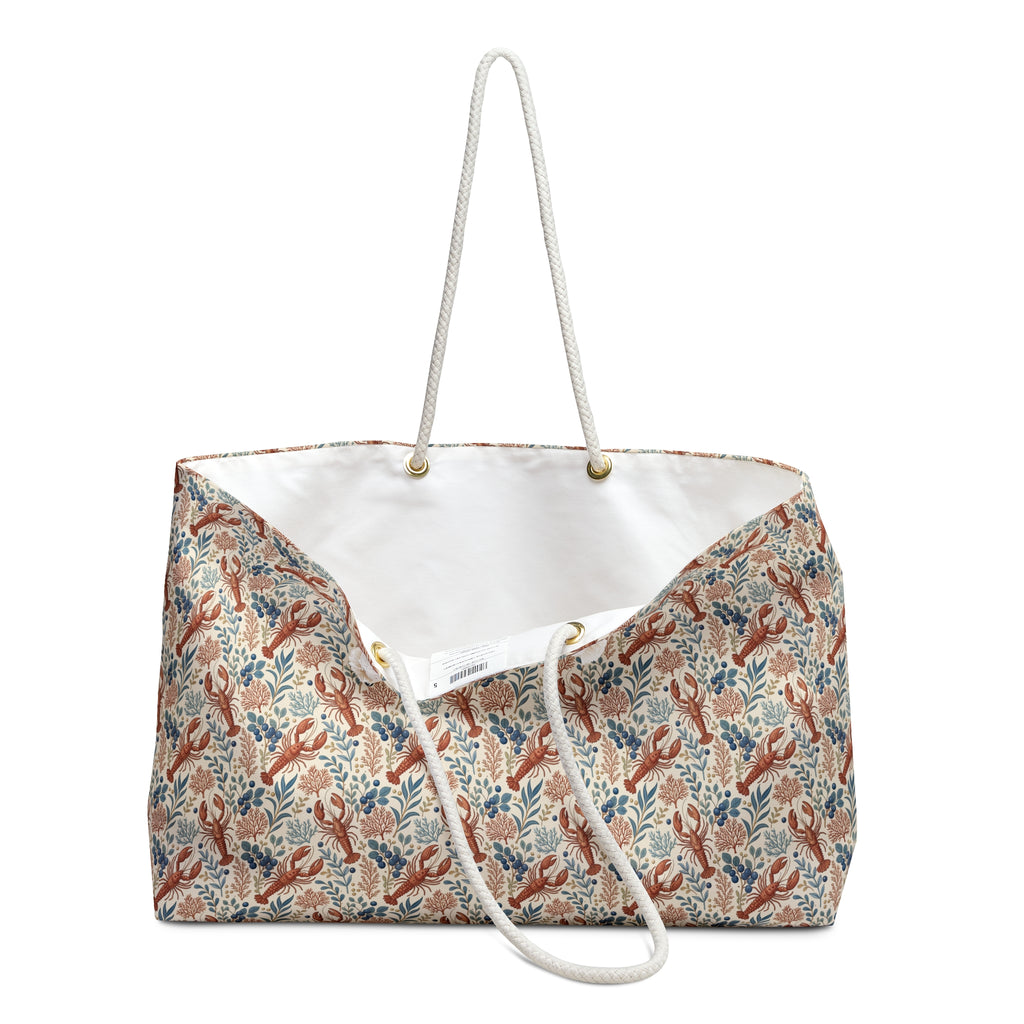 Maine Coastal Weekender Bag with Lobster Botanical Print