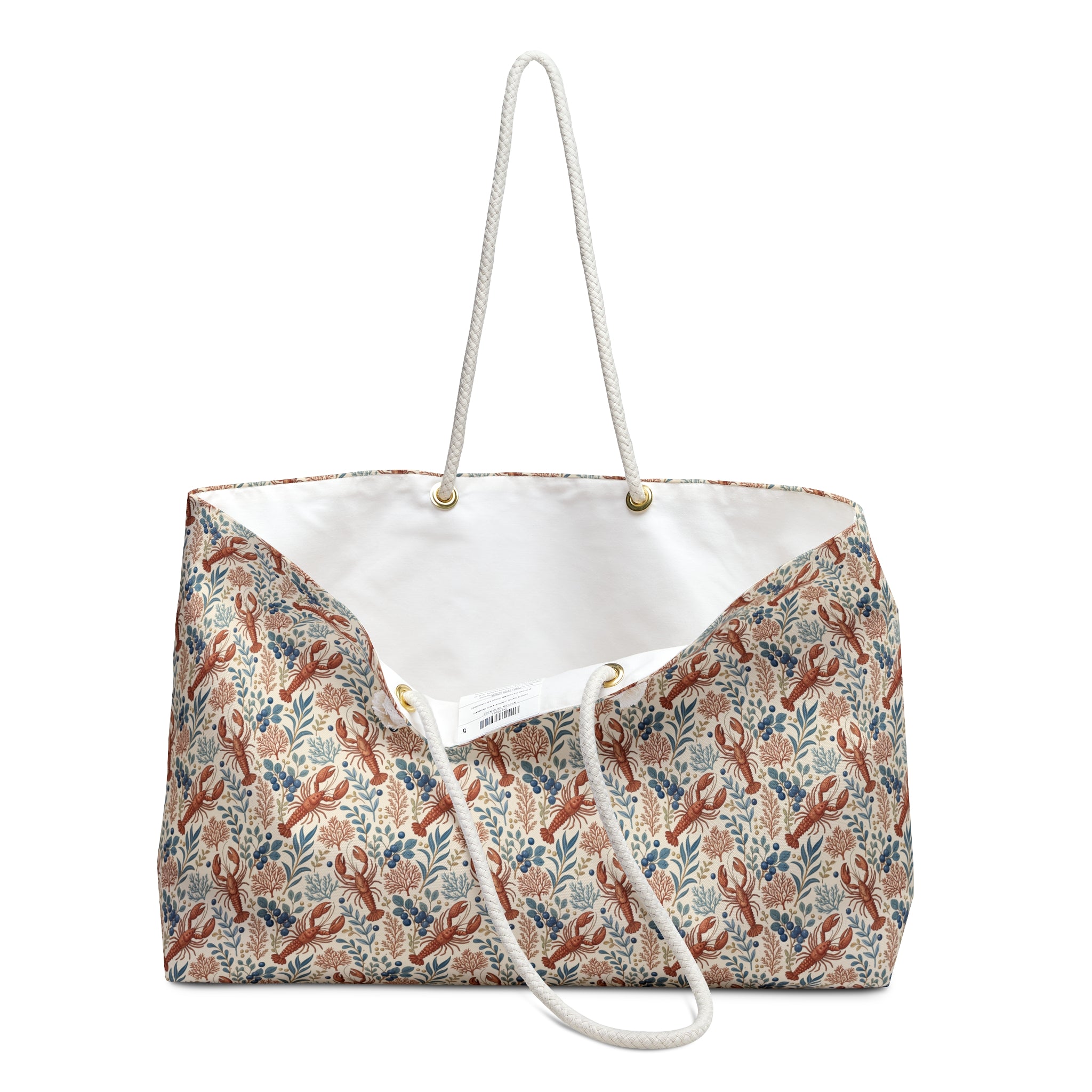 Maine Coastal Weekender Bag with Lobster Botanical Print